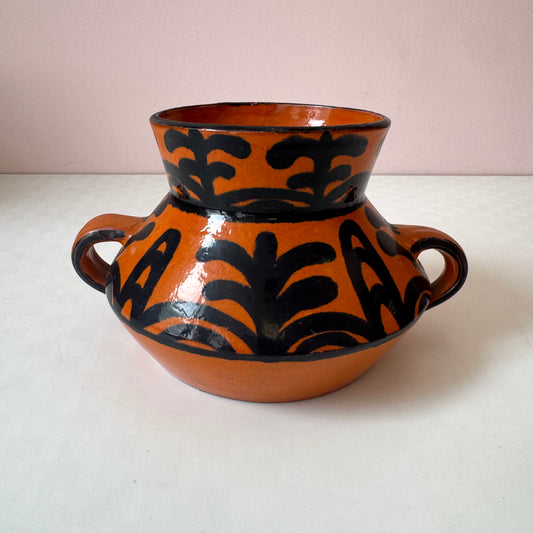 Vintage Mid-Century Italian Orange and Black Pottery Vase