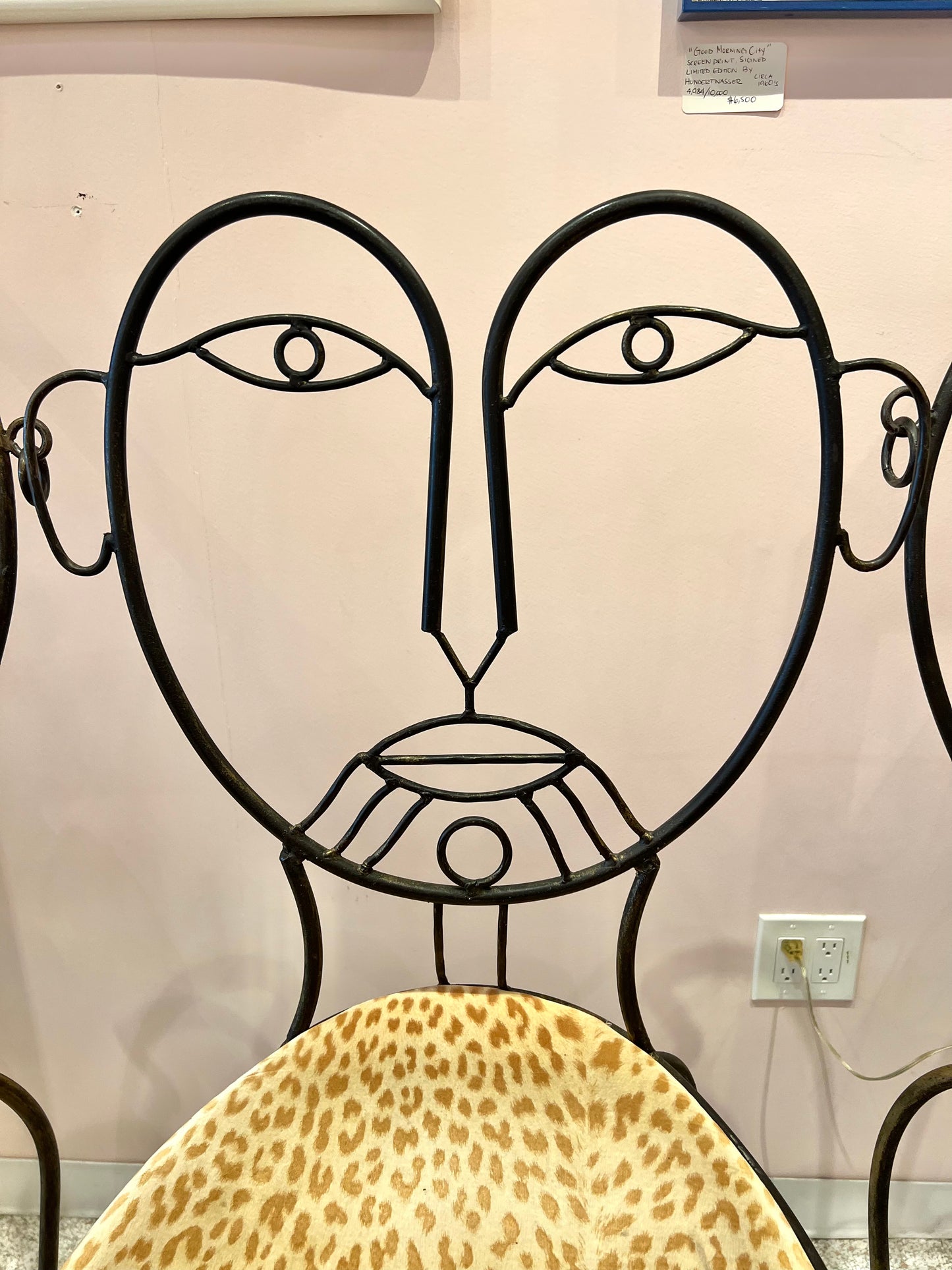 Vintage Set of 3 John Risley Style Figurative Face Bar Chairs