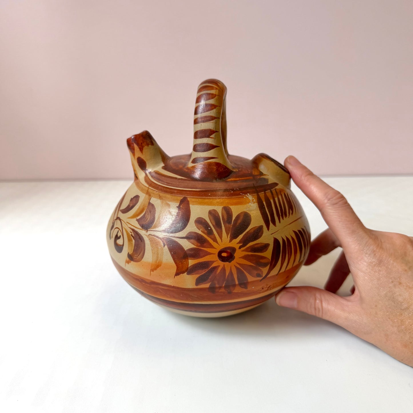 Vintage Handcrafted Mexican Tonala Clay Pottery Water Jug