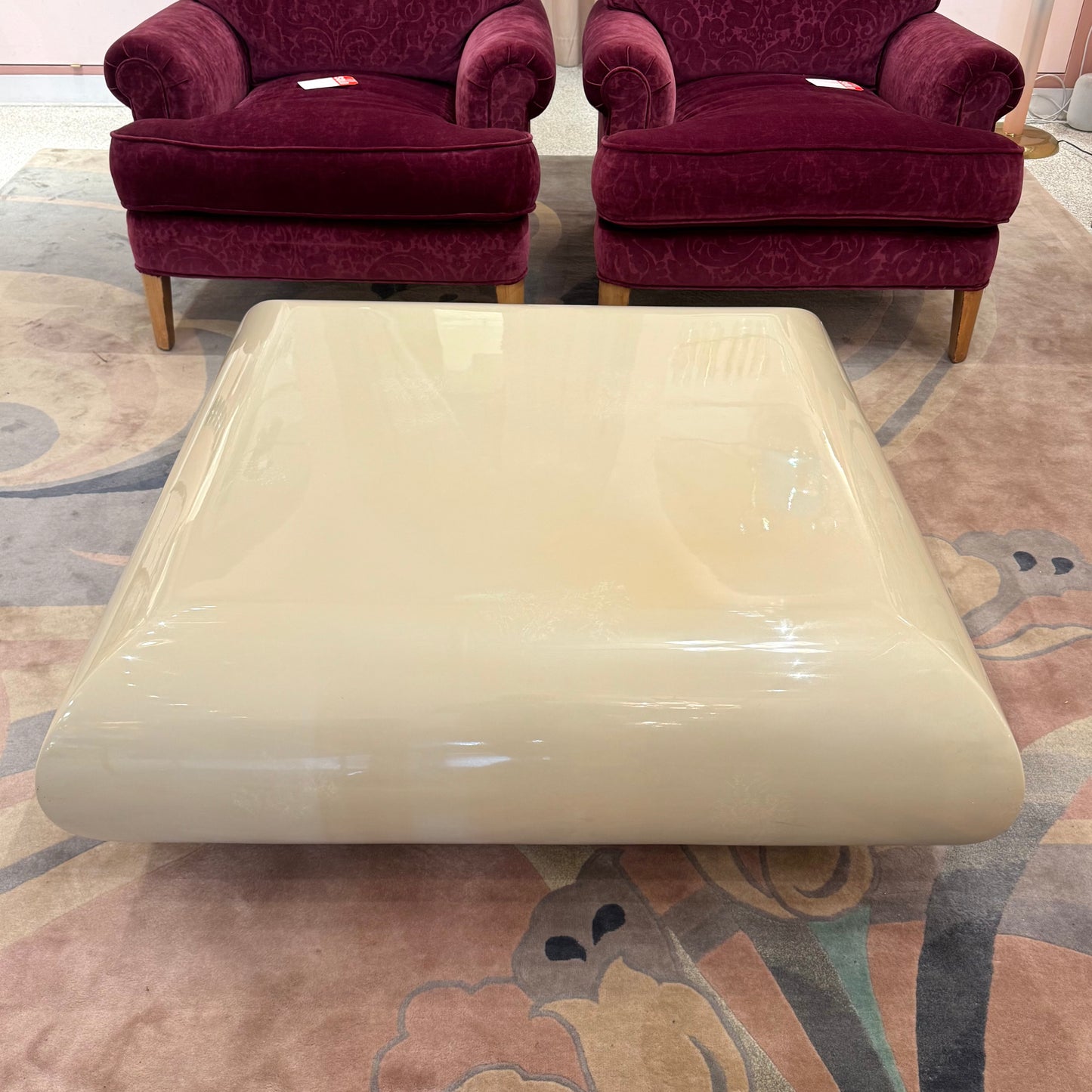Vintage Square Waterfall Edge Taupe Lacquer Coffee Table
