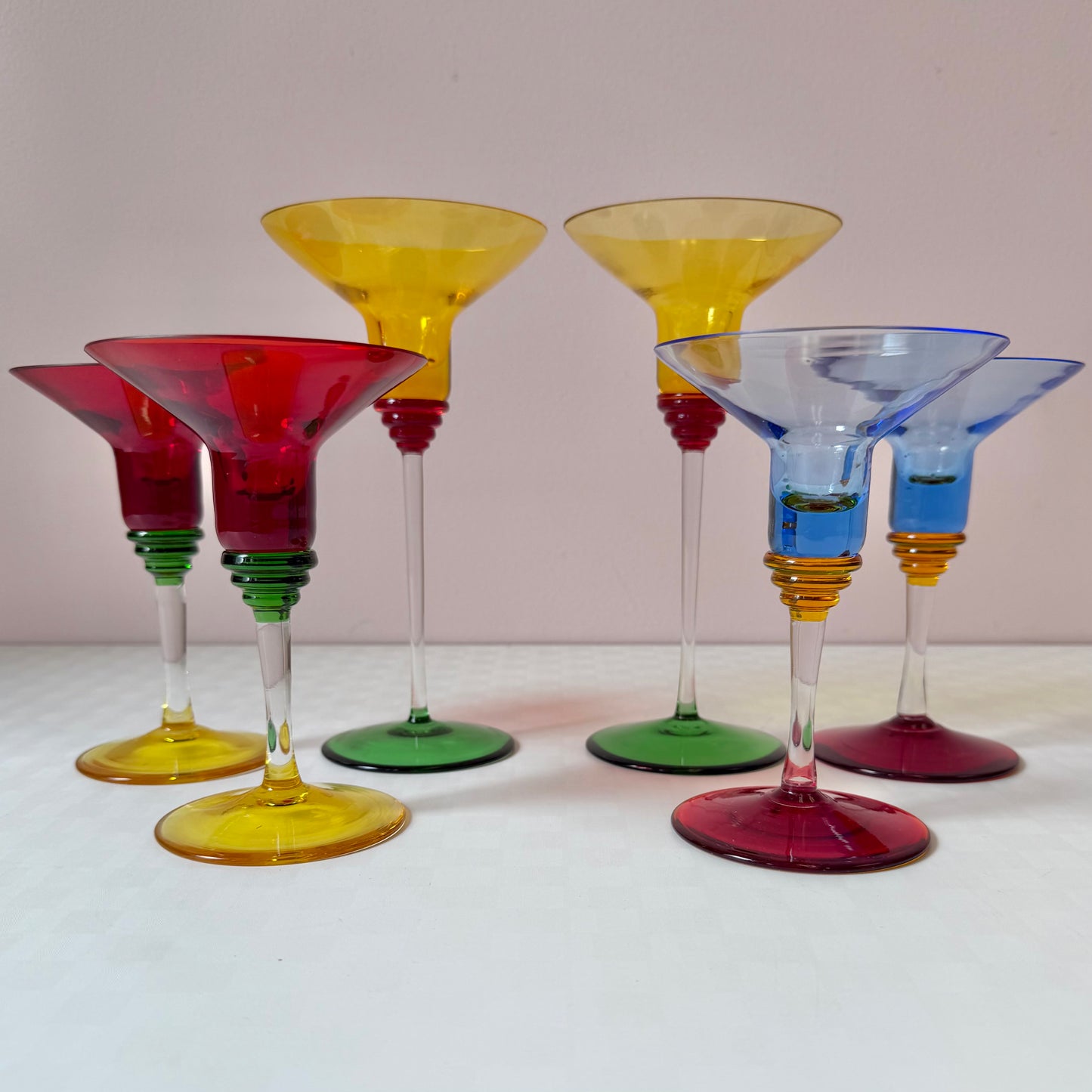 Pair of Postmodern Memphis Style Glass Candle Holders 6"