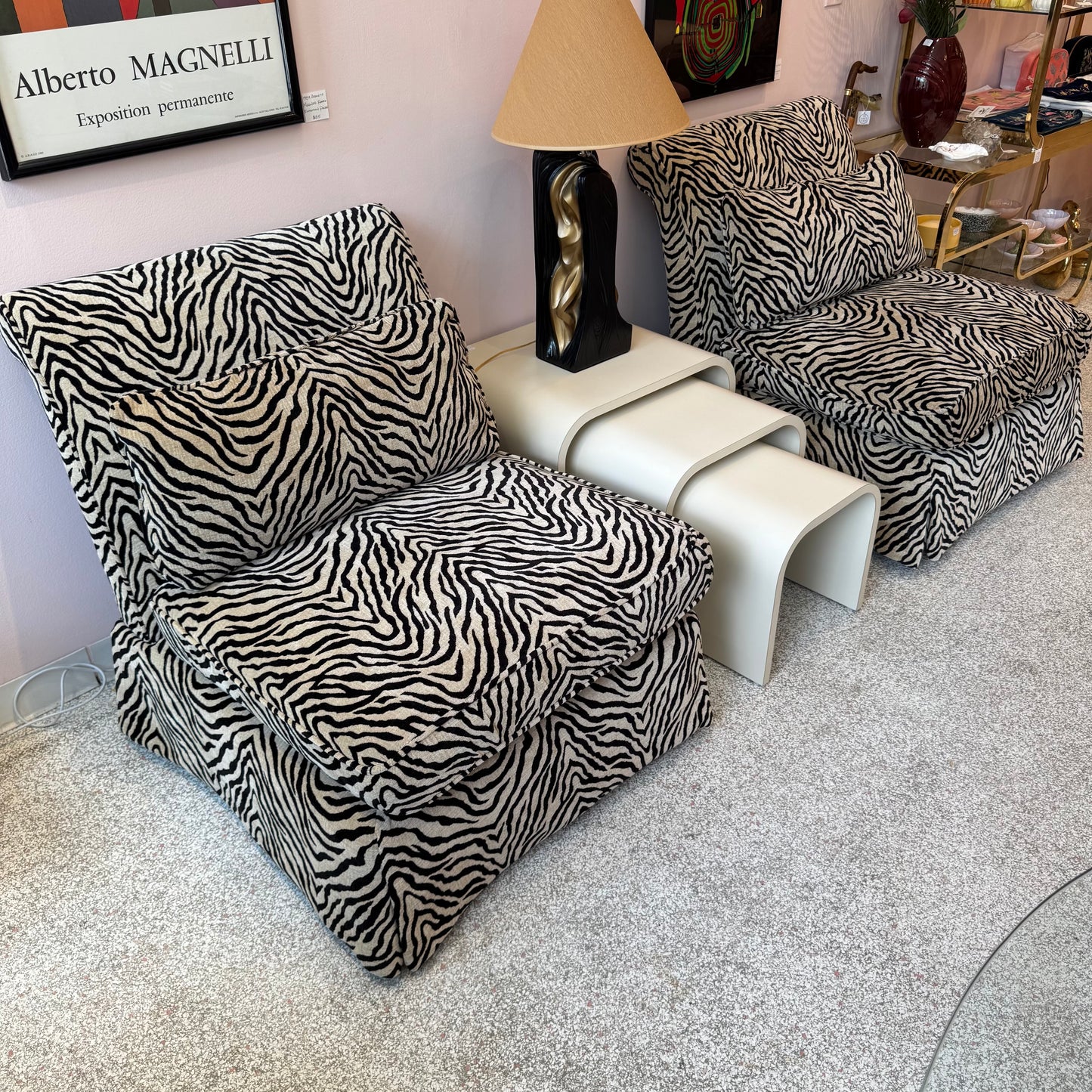 Vintage Velvet Tiger Slipper Chair