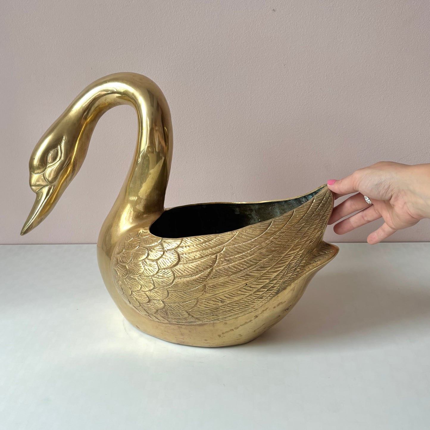 Vintage Large Brass Swan Planter