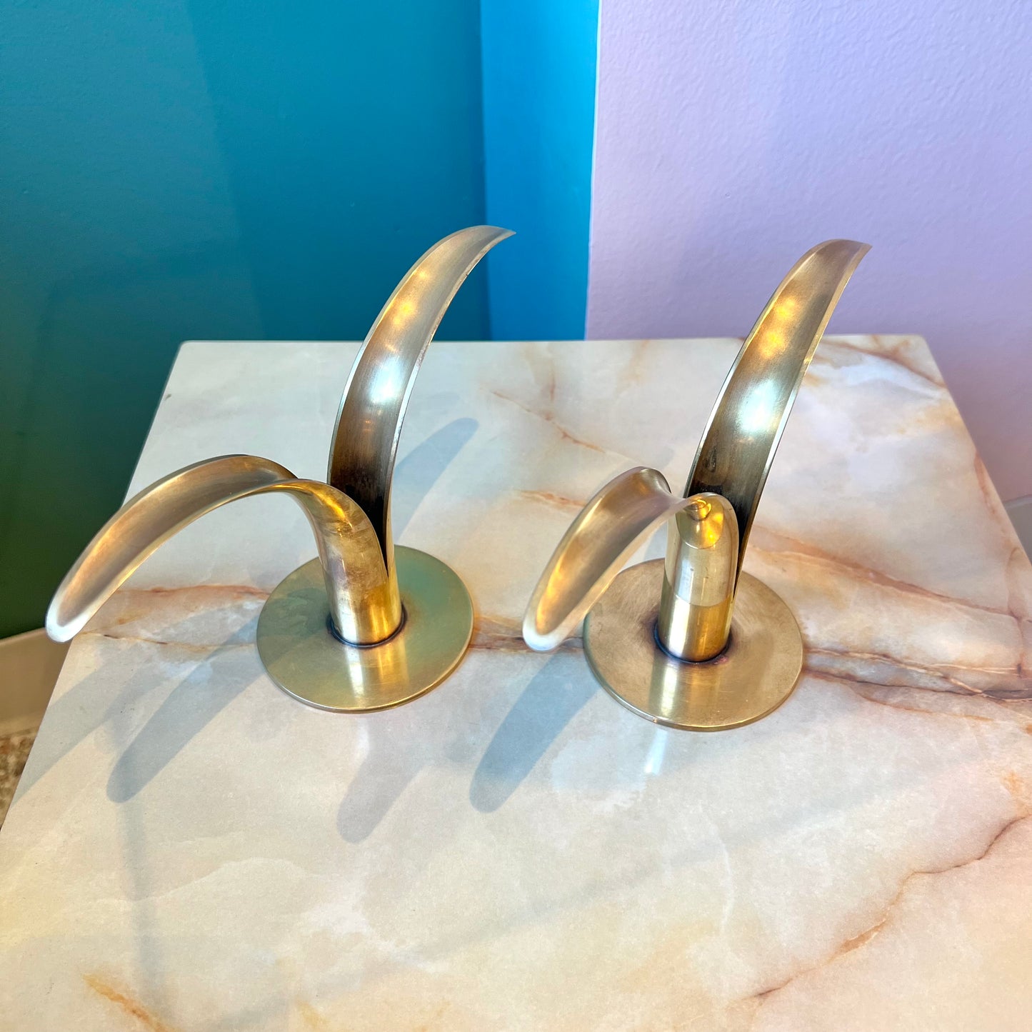 Pair of Ystad Mid Century Brass Candlestick Holders