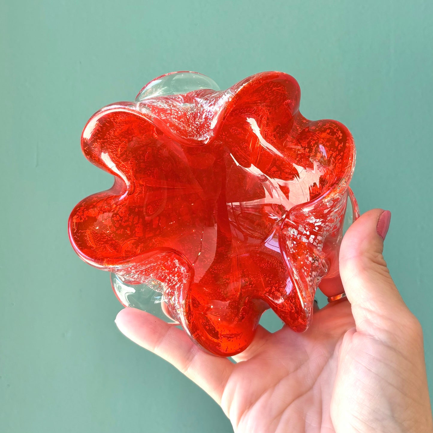 Vintage Orange and Silver Fleck Murano Glass Bowl