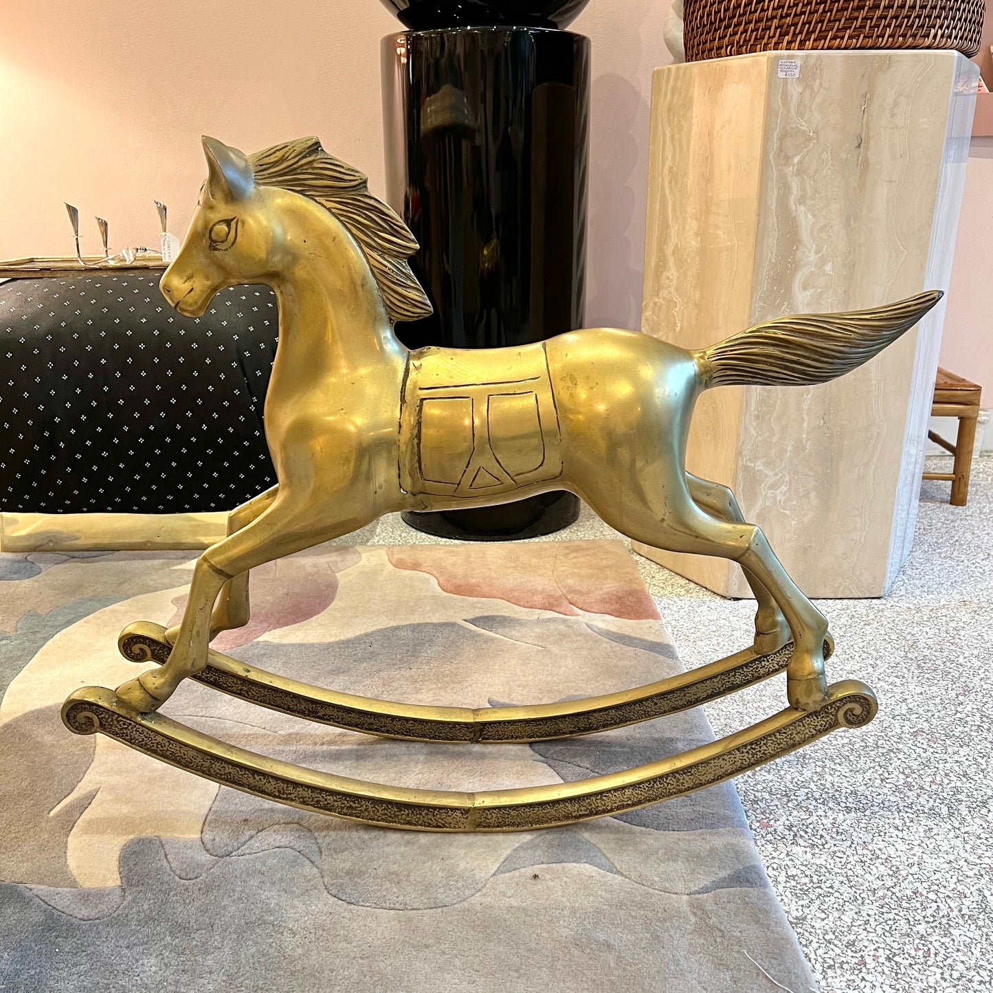 Large Vintage Brass Rocking Horse Statue
