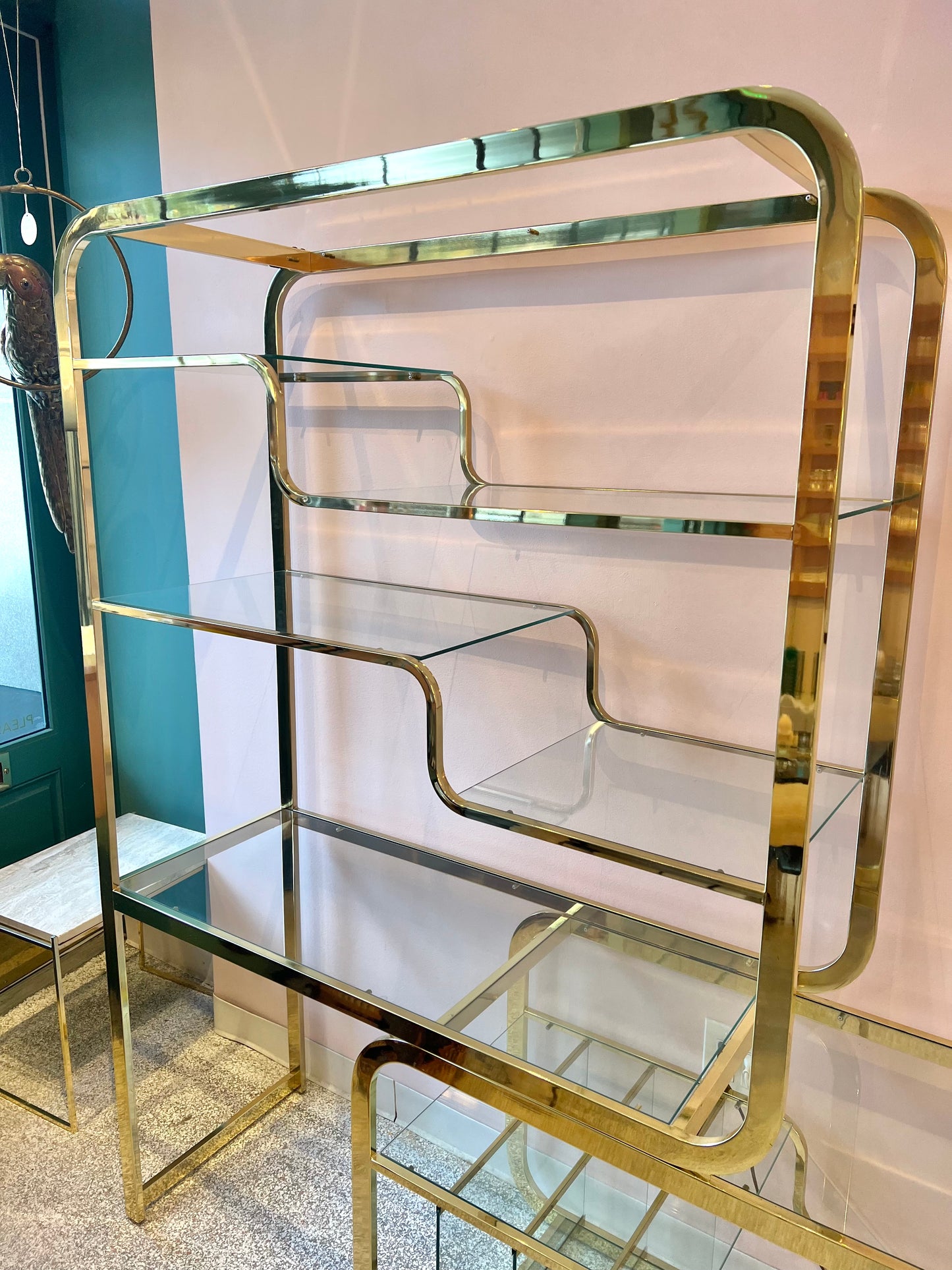 1980's DIA Brass and Glass Sliding Etagere