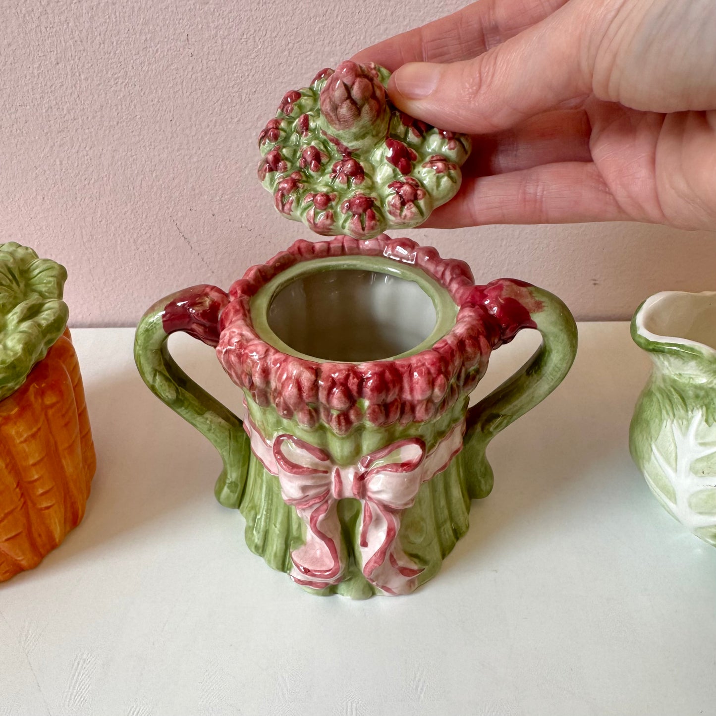 Vintage Set of 5 Ceramic Vegetable Sugar Bowls and Milk Jugs by Fitz & Floyd
