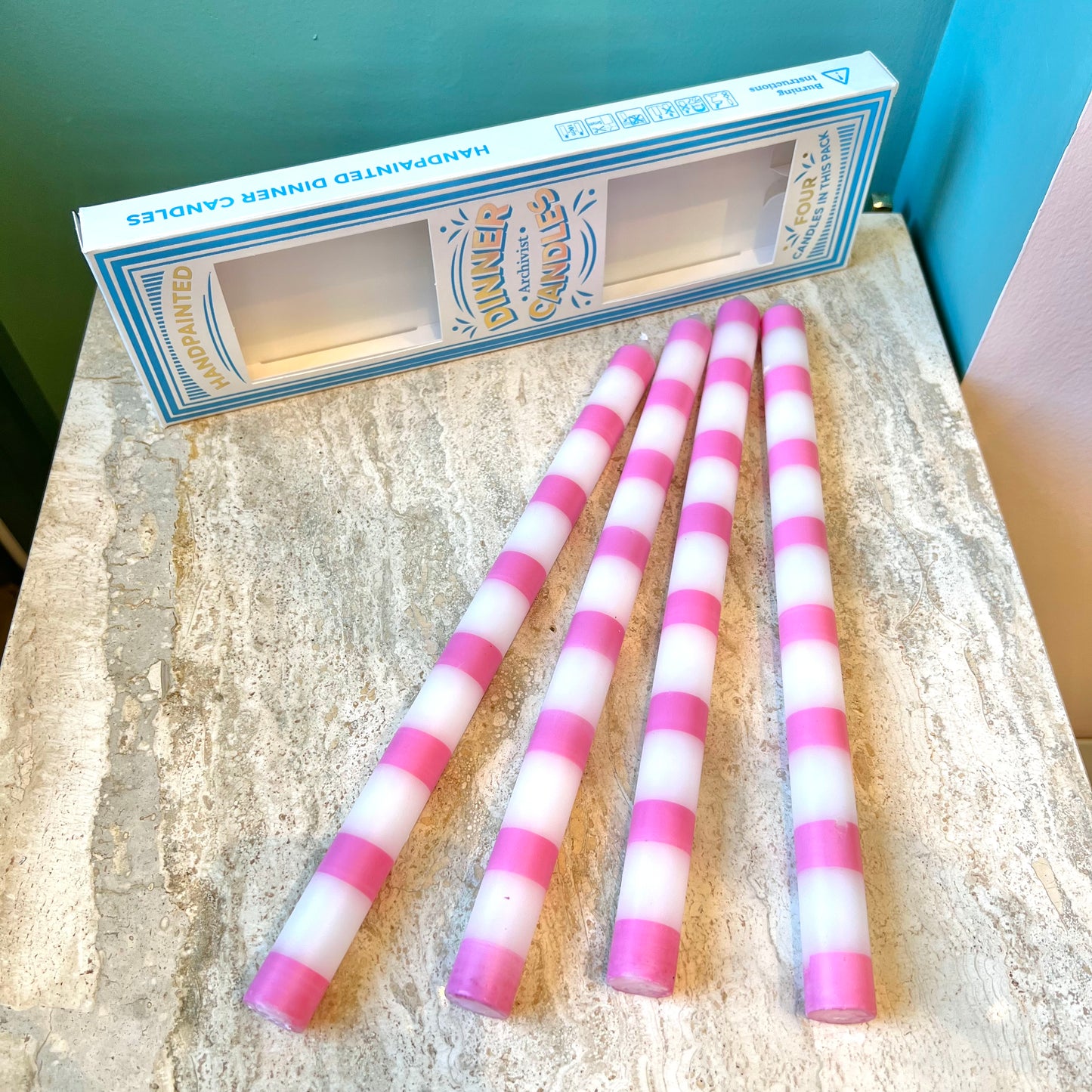 Pink Stripe Dinner Candle
