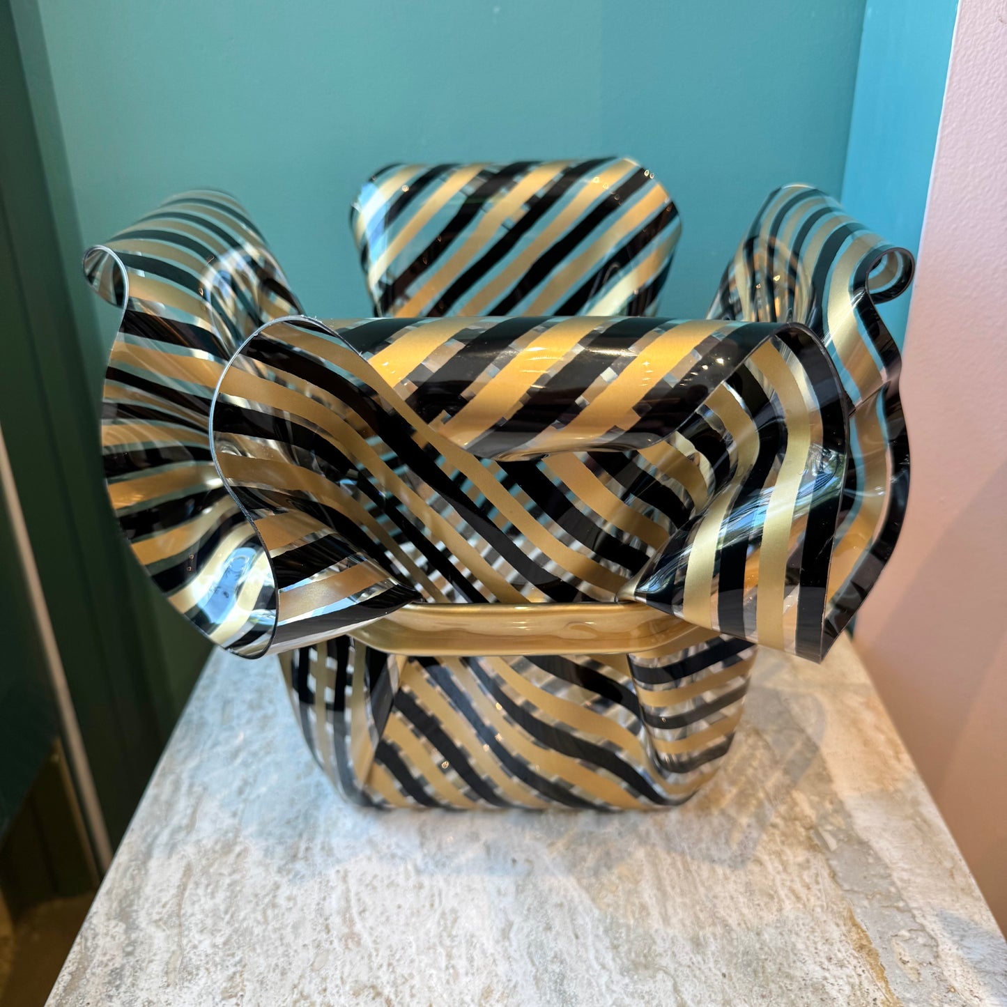 Large Vintage Clear and Gold Acrylic Ribbon Bowl by CT Designs