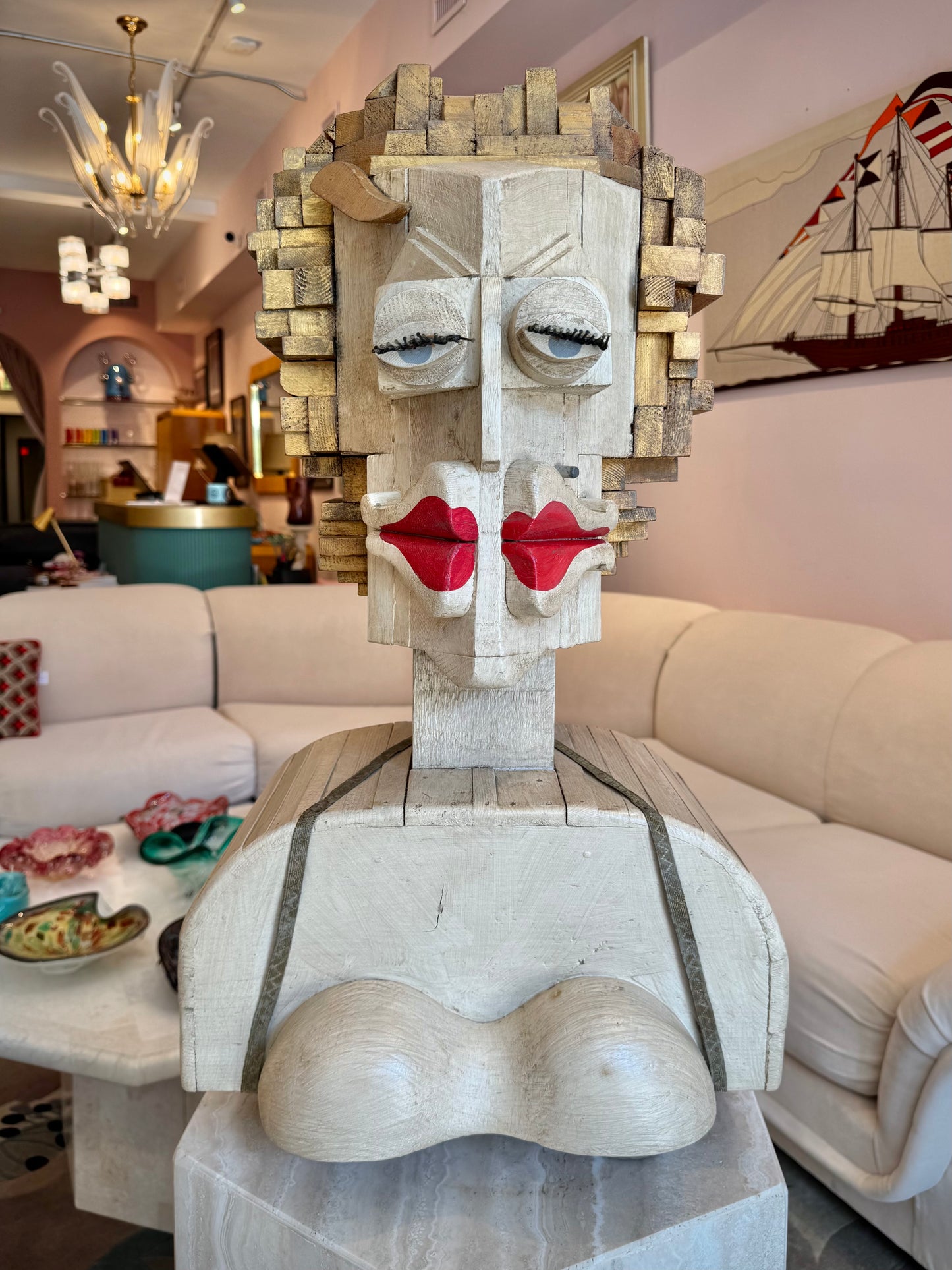 Vintage Marilyn Monroe Wooden Sculpture Part of the 'Hero Heads' Series by Martin Miller