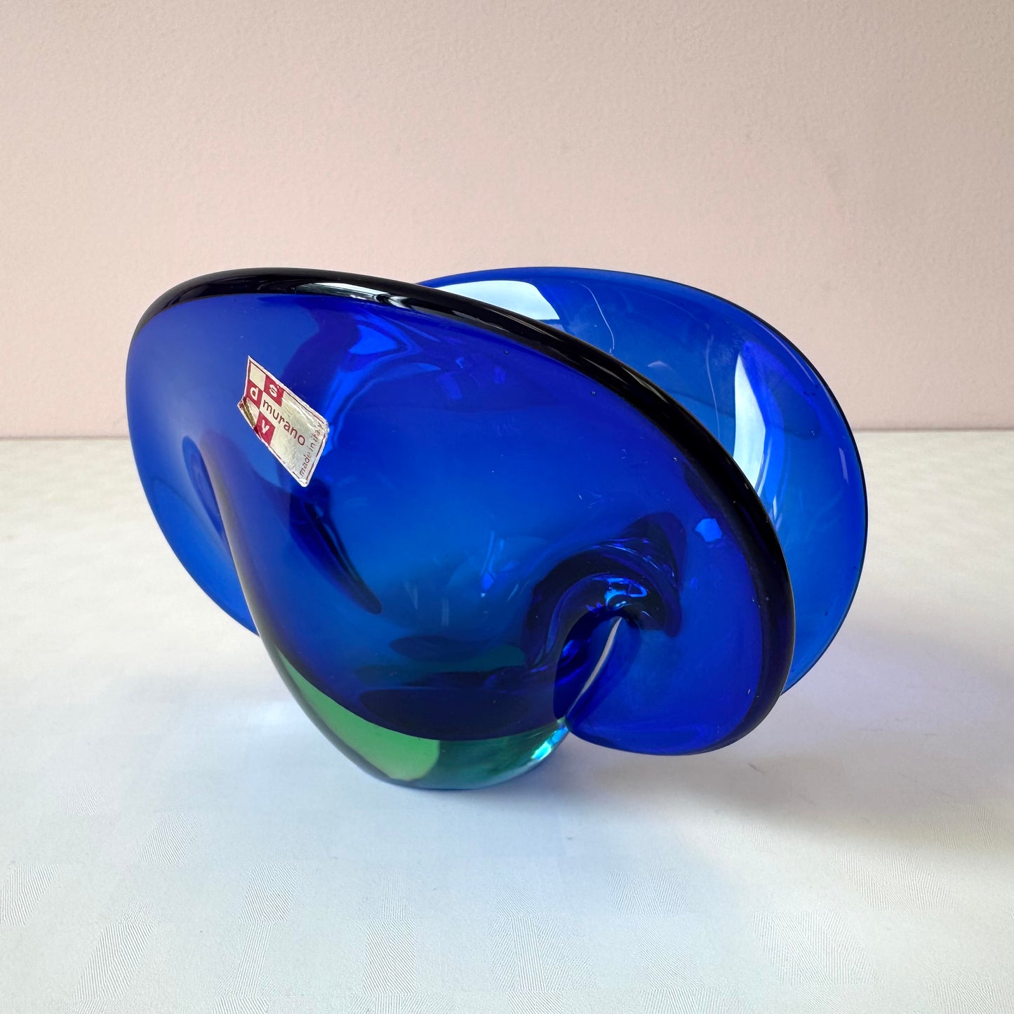 Vintage Murano Glass Blue and Green Clam Shell Bowl