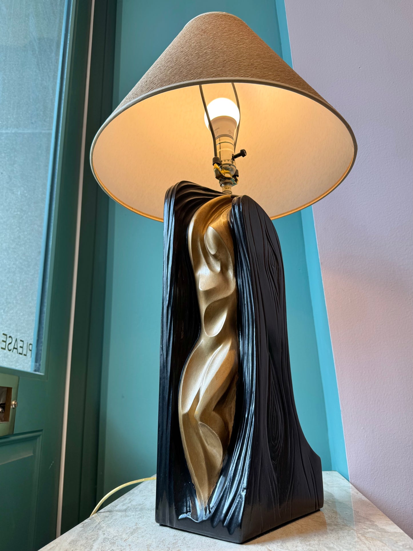 Vintage Gold and Black Abstract Female Male Lamp by FAIP