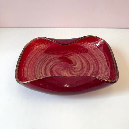 Vintage Mid-Century Red Murano Glass Style Bowl with Gold Flecks