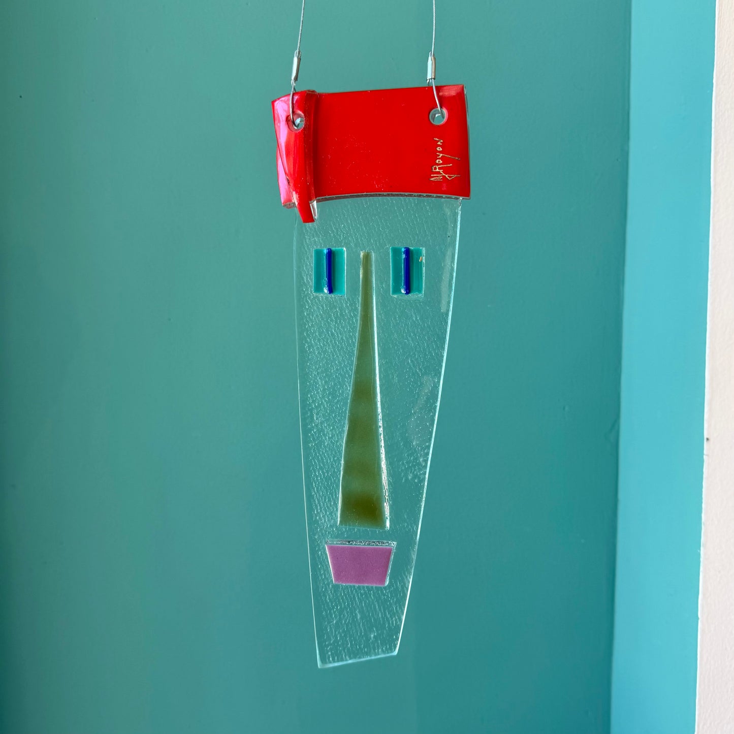 Vintage Fused Glass Face Sculpture by Y.Royon