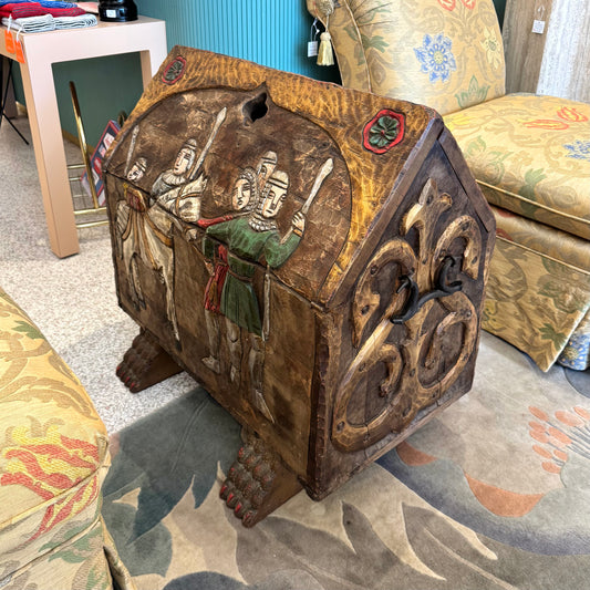 Vintage Hand Carved Medieval Style Wooden Bar/Chest