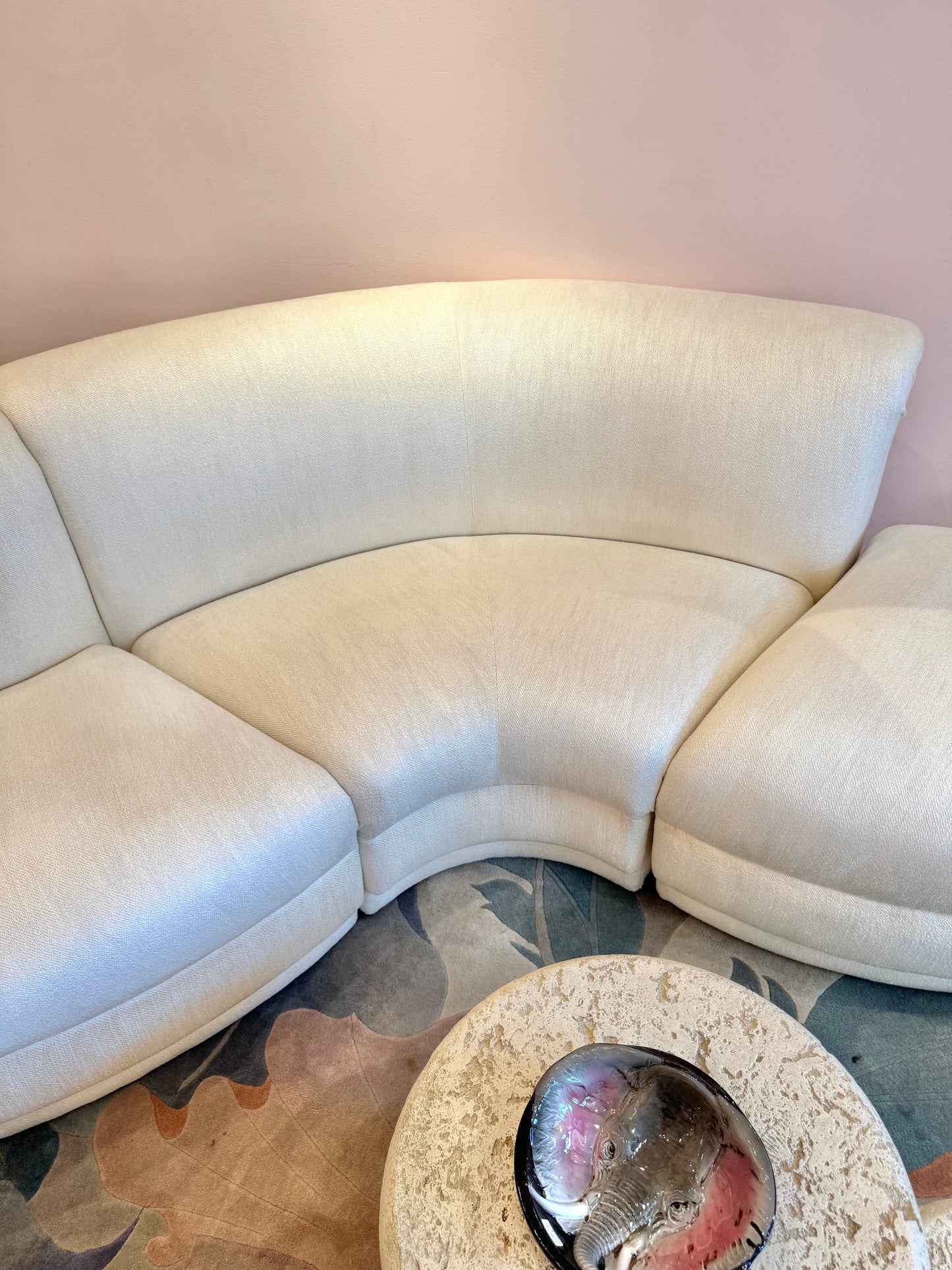 Vintage Three Piece Serpentine Ivory Sectional Sofa