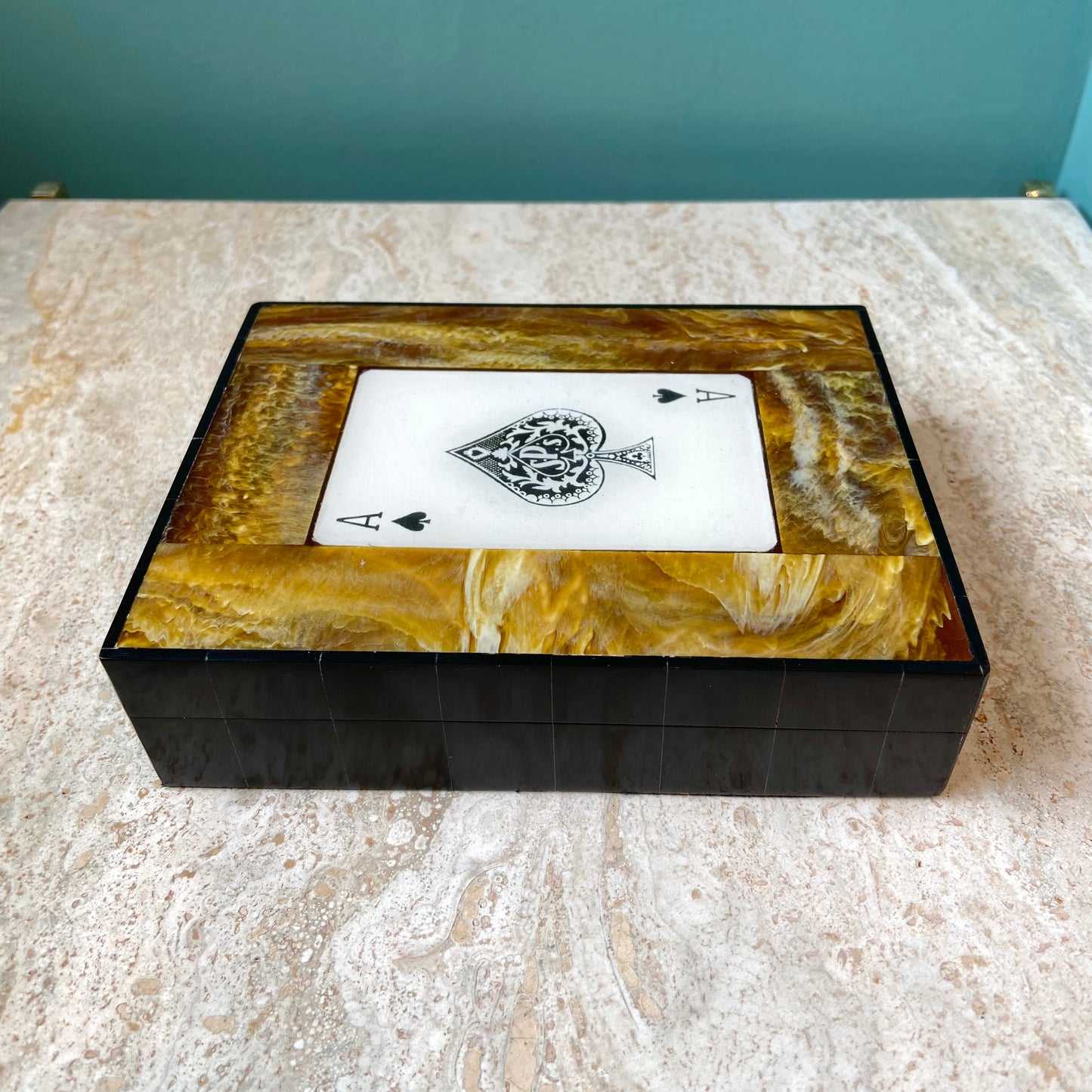 Brown Resin Ace Box with 2 Decks of Cards