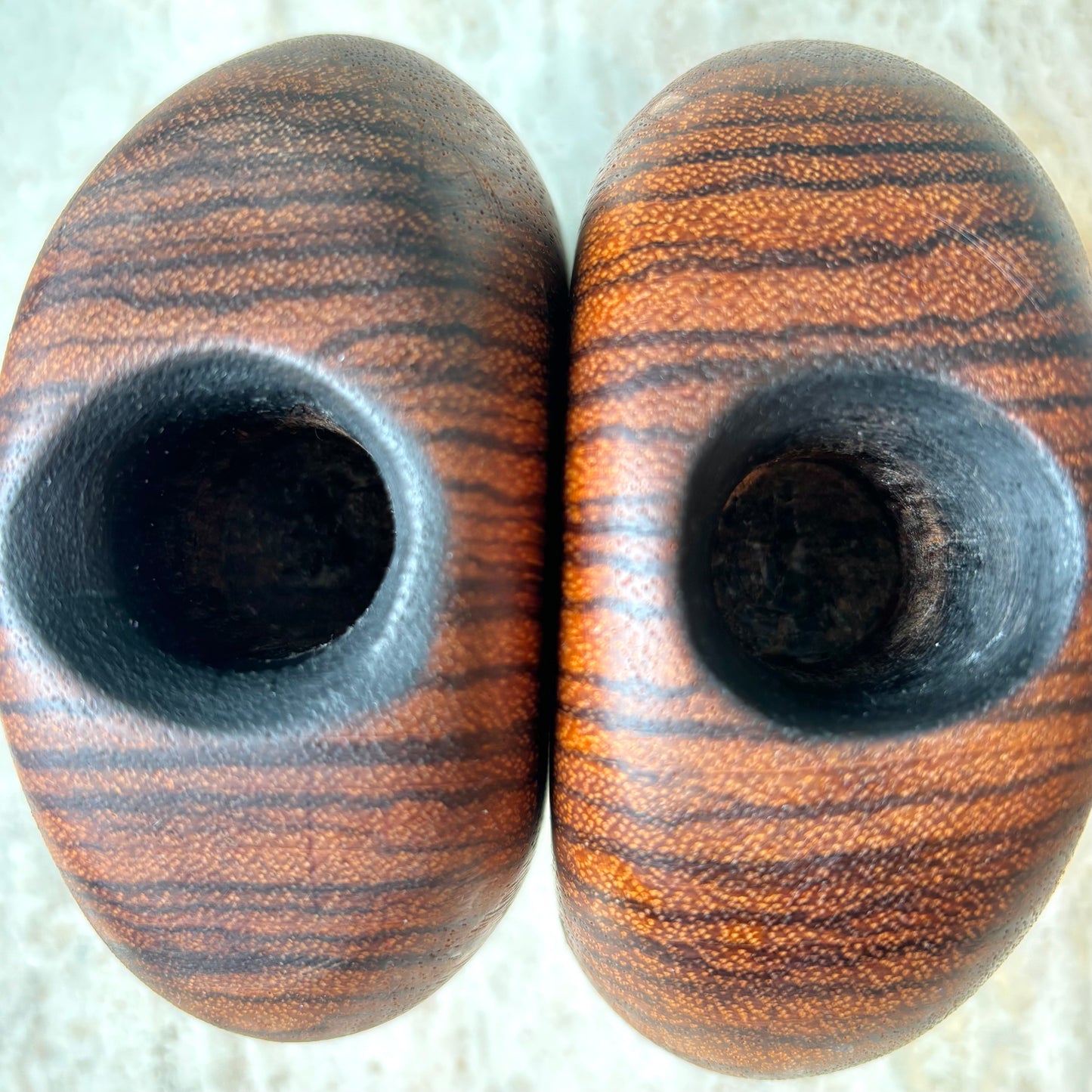 Vintage Pair of Circular Wooden Candlestick Holders