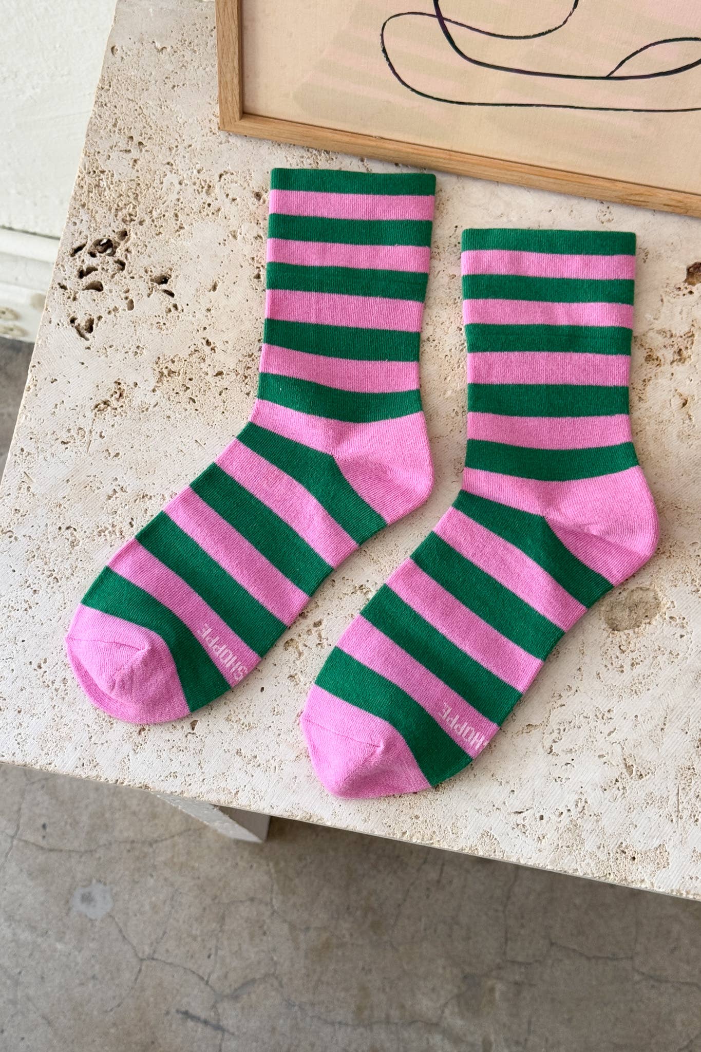 Pink and Green Stripe Wally Socks by Le Bon Shoppe
