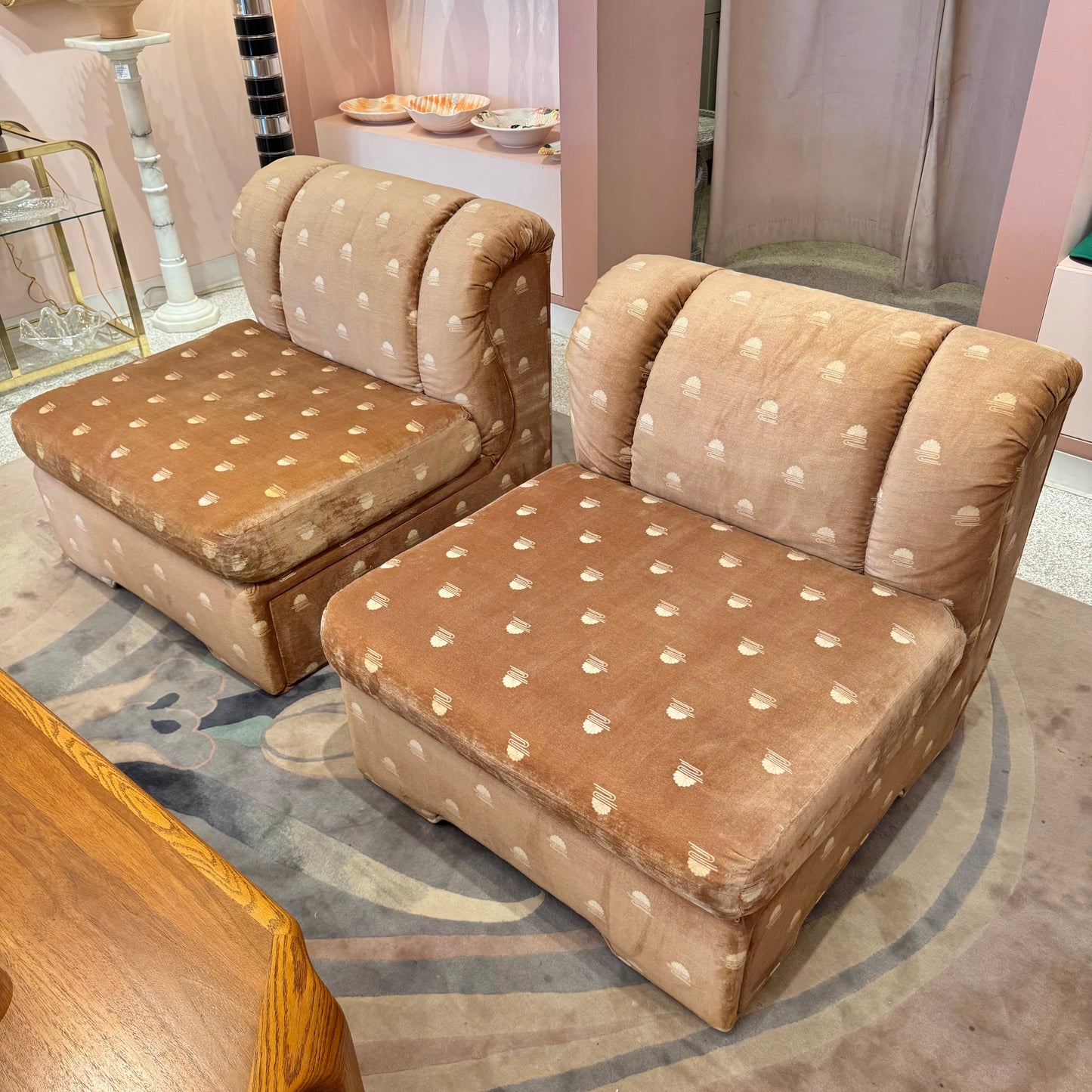 Vintage Champagne Velvet Slipper Chair by Carson's
