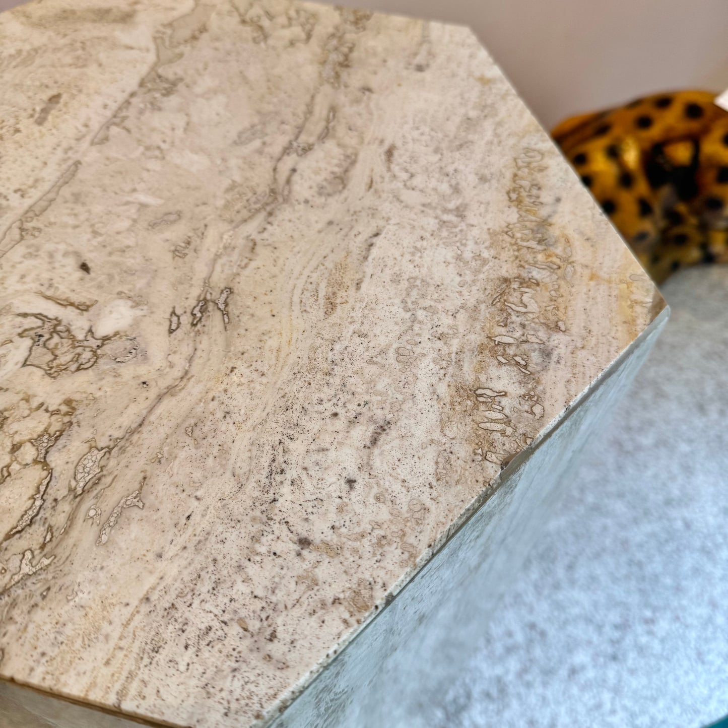 Vintage Hexagonal Travertine Pedestal
