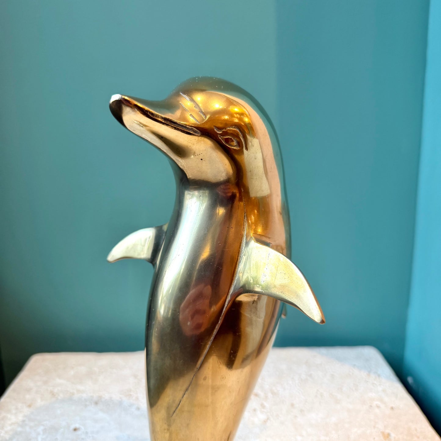 Vintage Brass Dolphin Statue