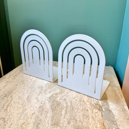 Pair of Vintage White Spectrum Arch Metal Bookends