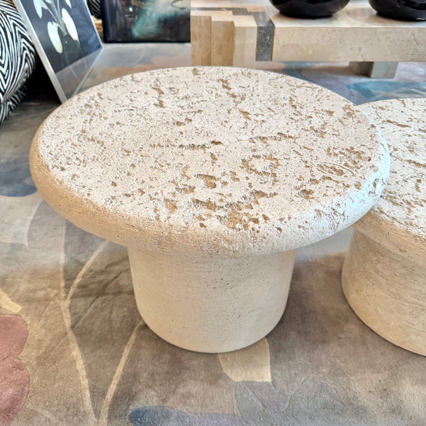 Set of 3 Vintage Faux Travertine Nesting Mushroom Tables