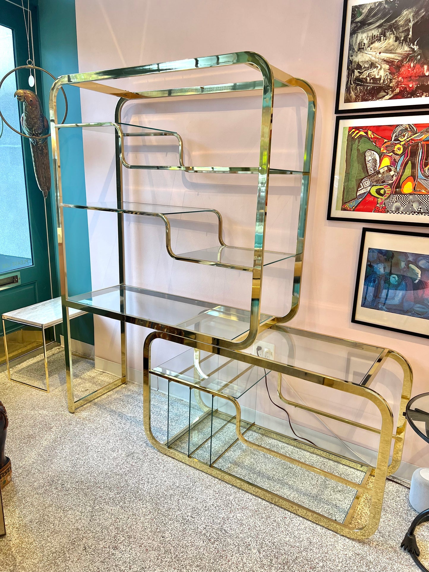 1980's DIA Brass and Glass Sliding Etagere