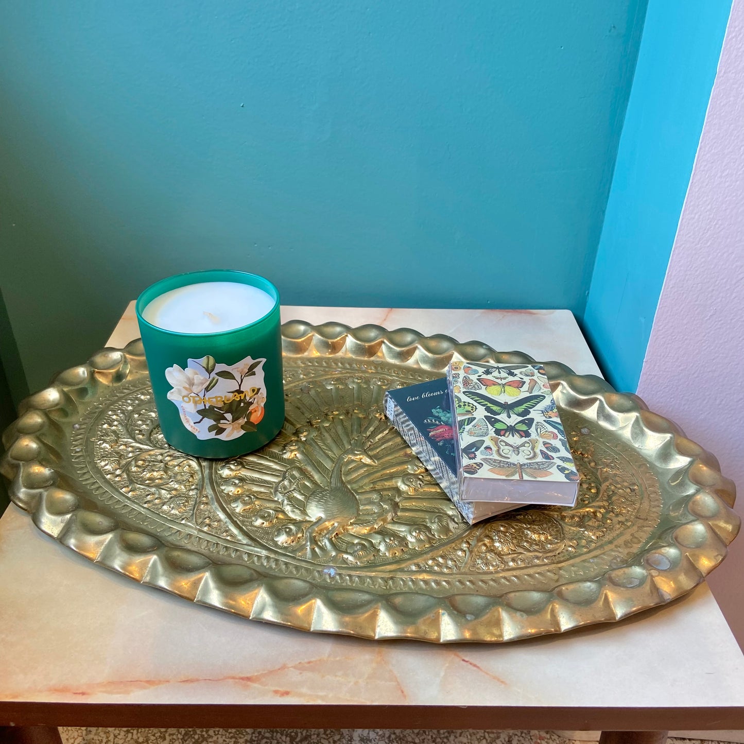 Vintage Brass Peacock Embossed Decorative Tray/Wall Hanging