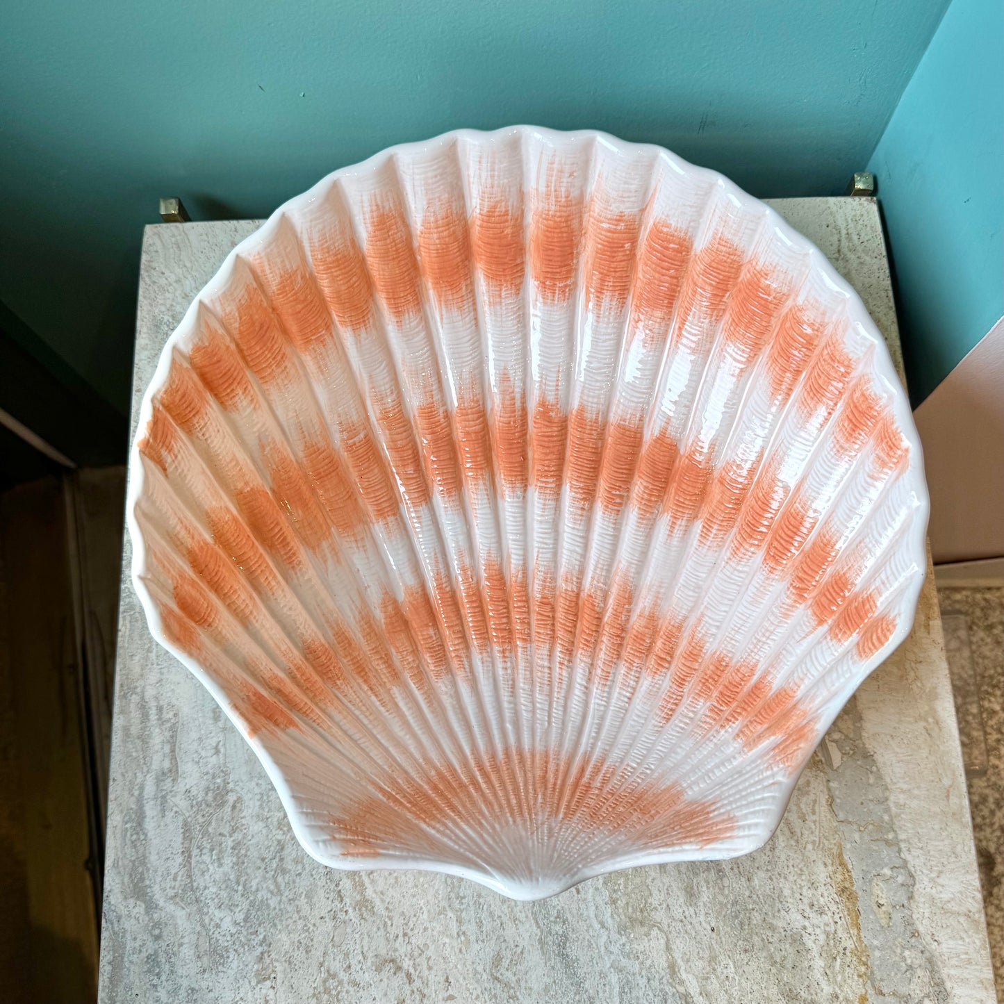 Vintage Large Hand Painted Clam Shell Serving Bowl by Cardinal Inc.