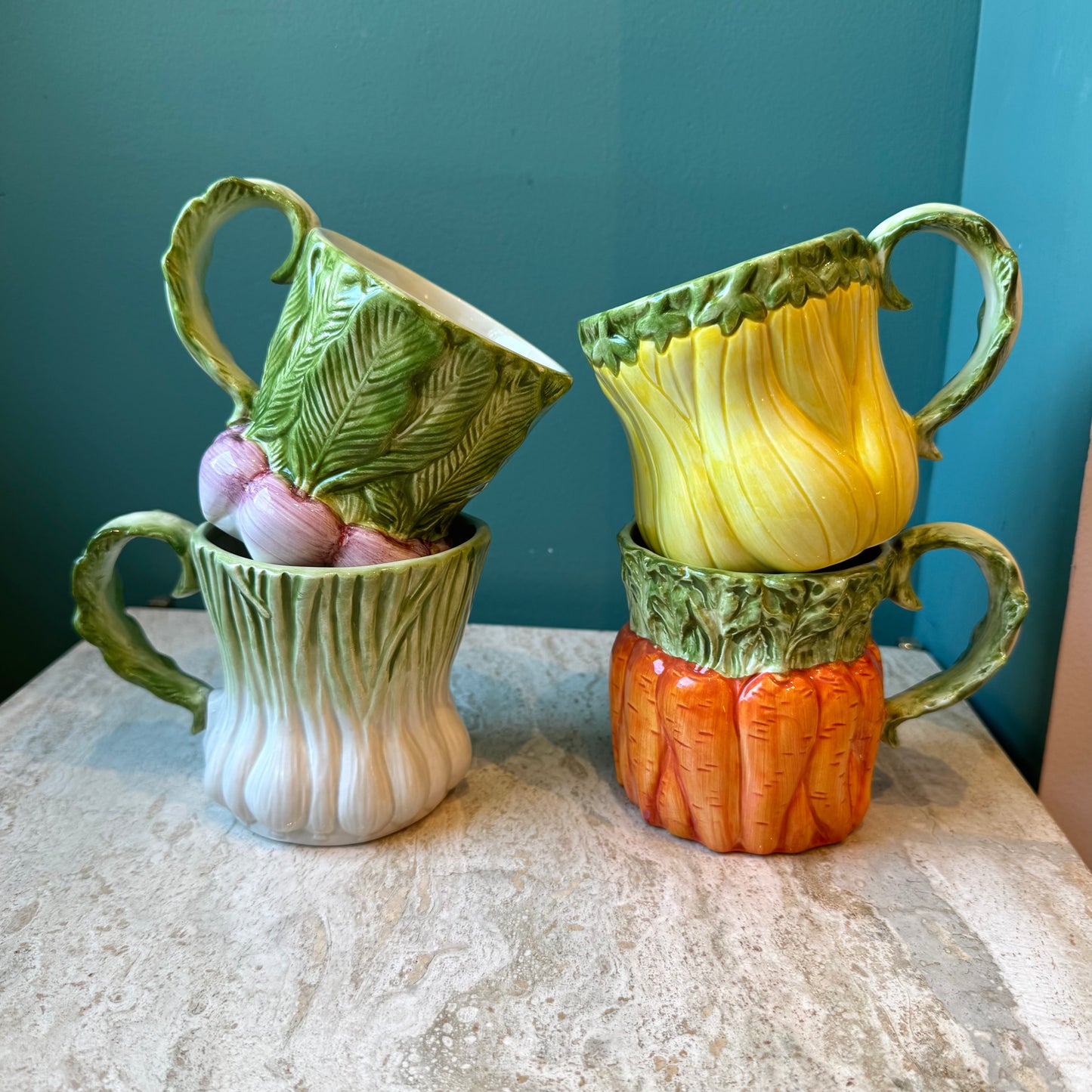 Vintage Set of 4 Ceramic Vegetable Mugs by Fitz & Floyd