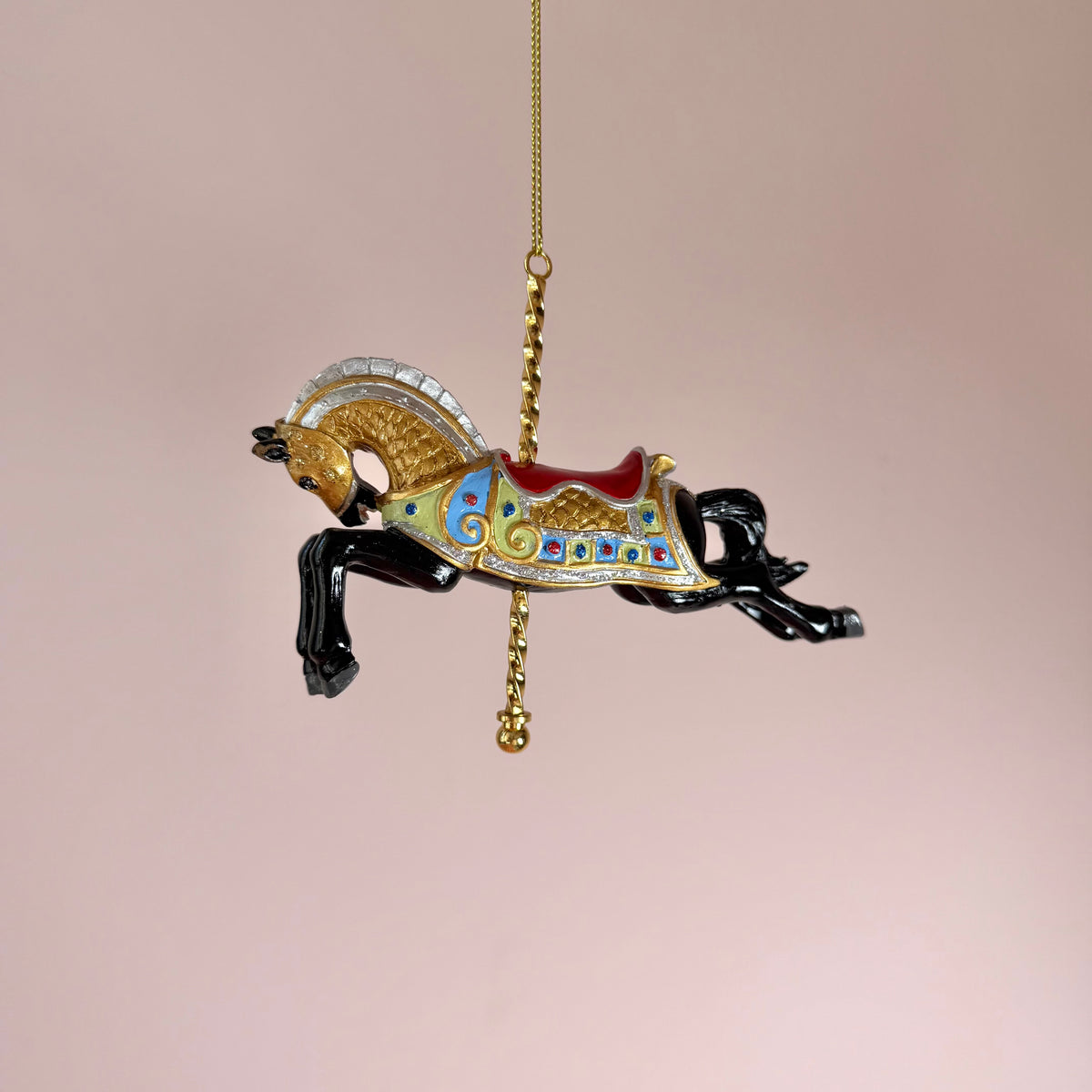 Resin Black, Gold and Red Carousel Horse Ornament