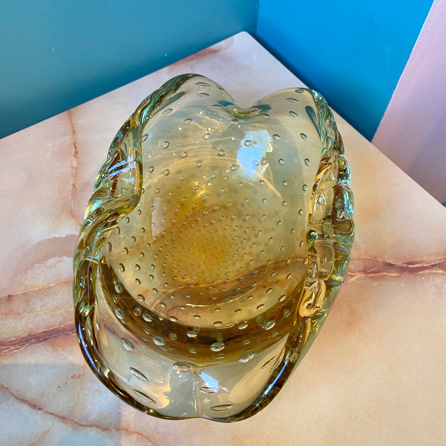 Vintage Yellow Bullicante Glass Ashtray/Catchall