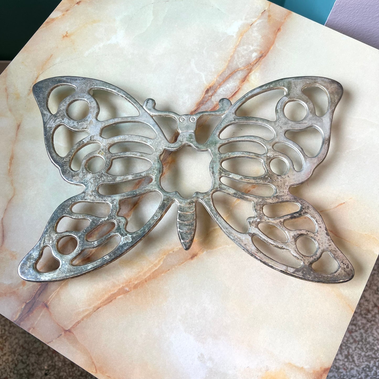 Vintage Silver Plated Butterfly Trivet by Leonard