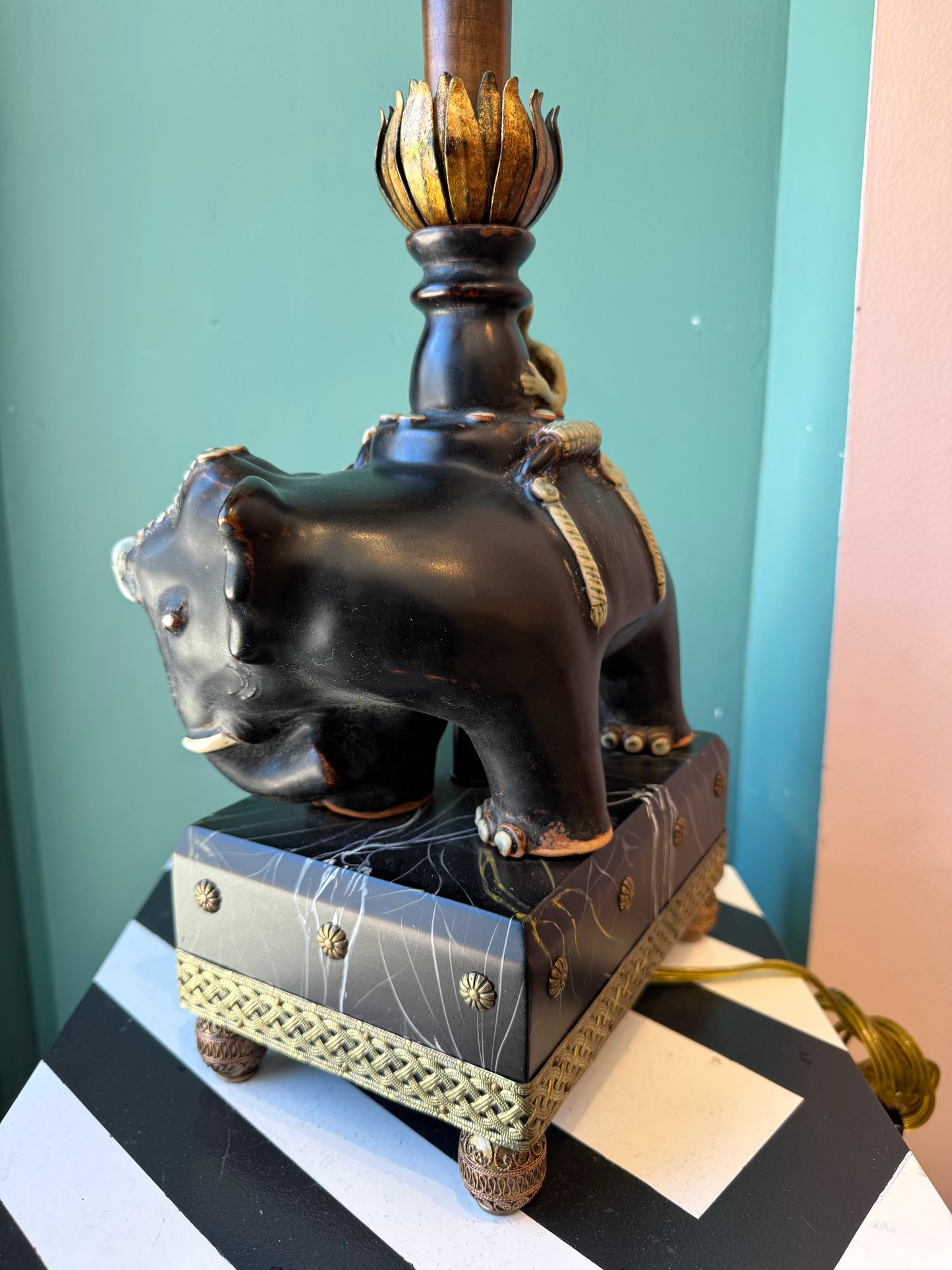 Vintage Raymond Waites for Tyndale Asian Elephant and Rider Table Lamp