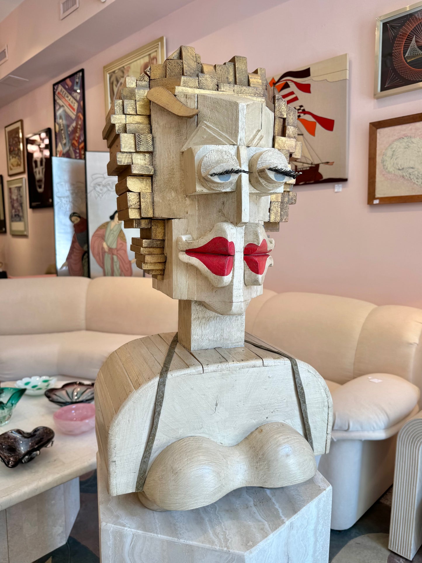 Vintage Marilyn Monroe Wooden Sculpture Part of the 'Hero Heads' Series by Martin Miller