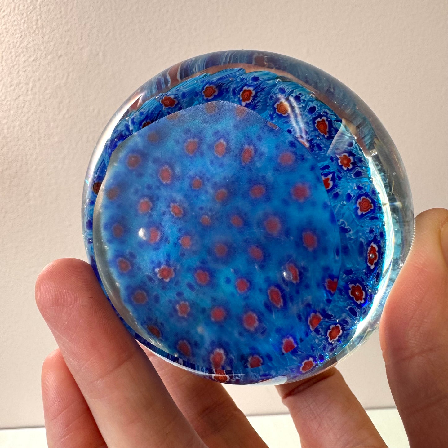 Vintage Blue and Red Millefiori Paperweight