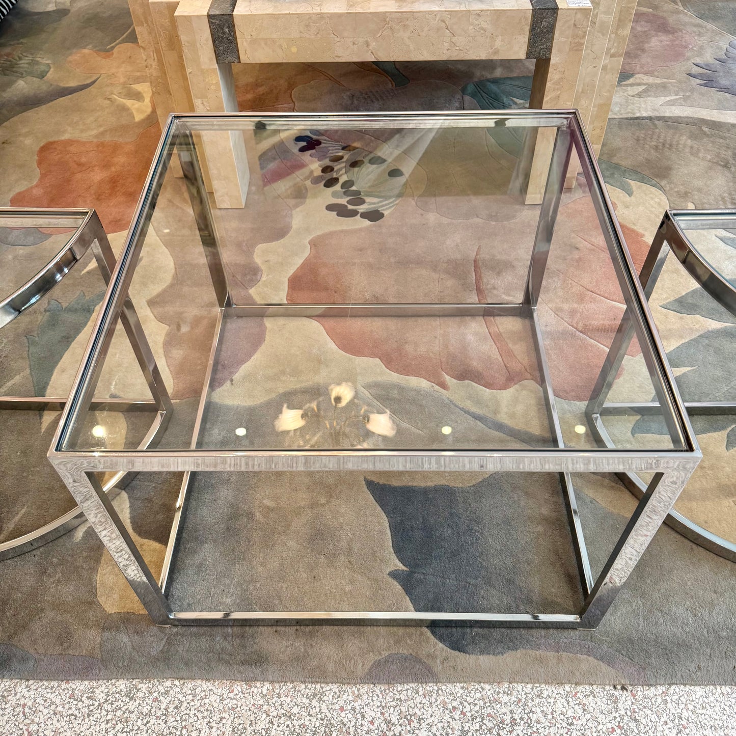 Vintage Three Piece Chrome and Glass Coffee Table