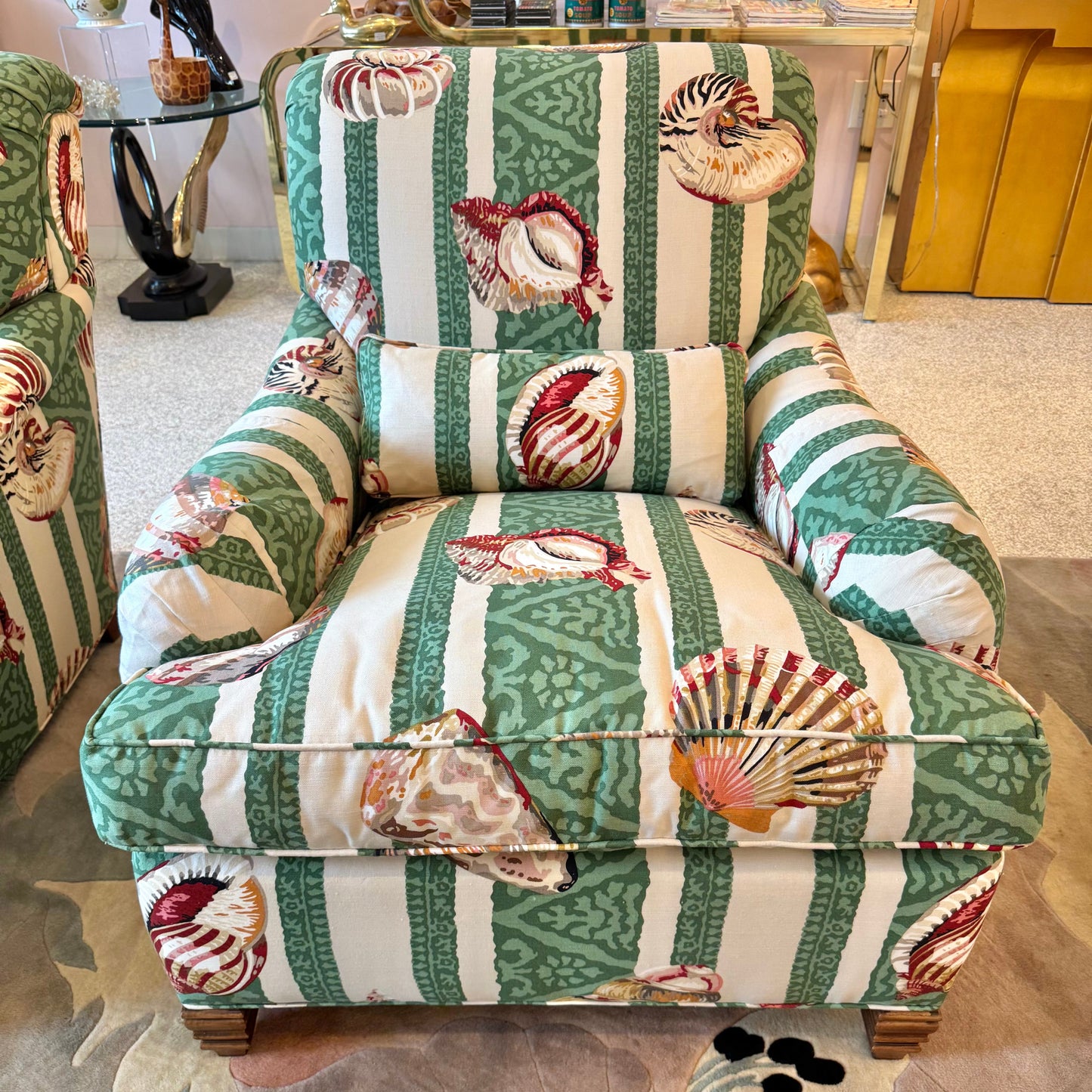 Vintage Green Stripe Shell Upholstered Armchair/item