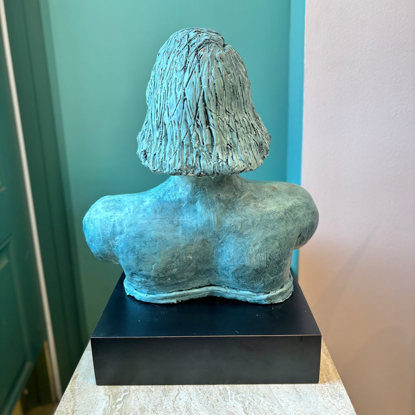 Vintage Painted Terracotta Woman Bust Sculpture
