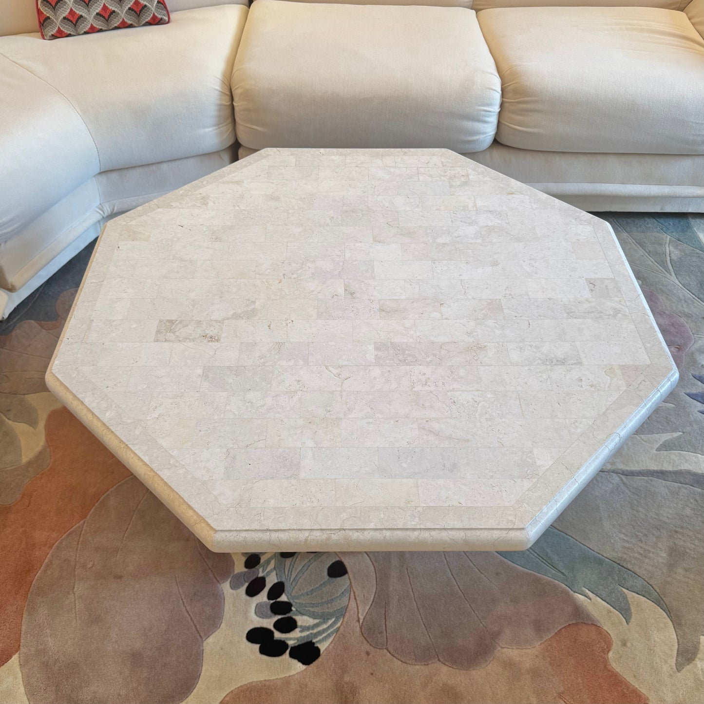 Vintage Octagonal Tessellated White Marble Coffee Table