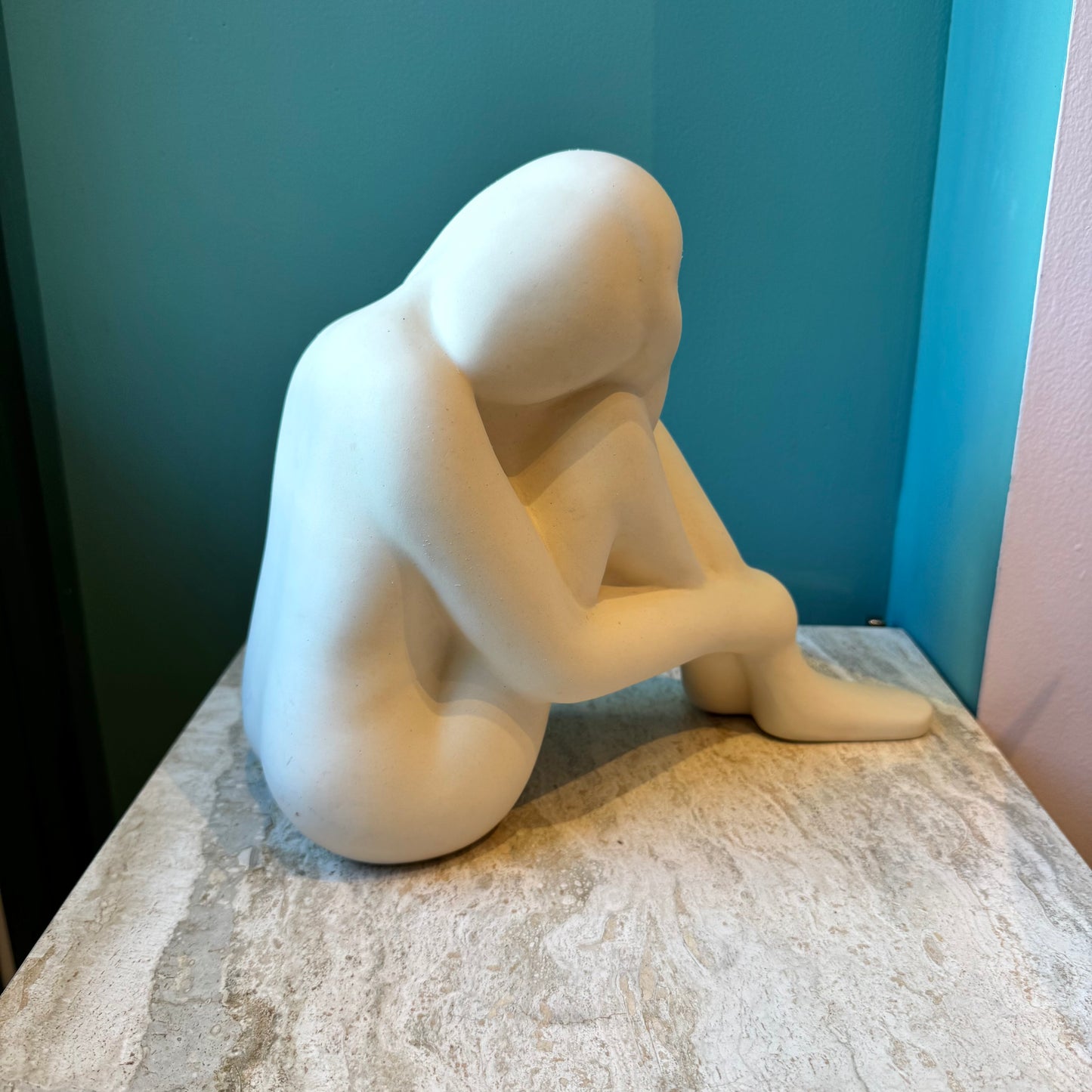 Vintage Seated Woman Cast Ceramic Sculpture