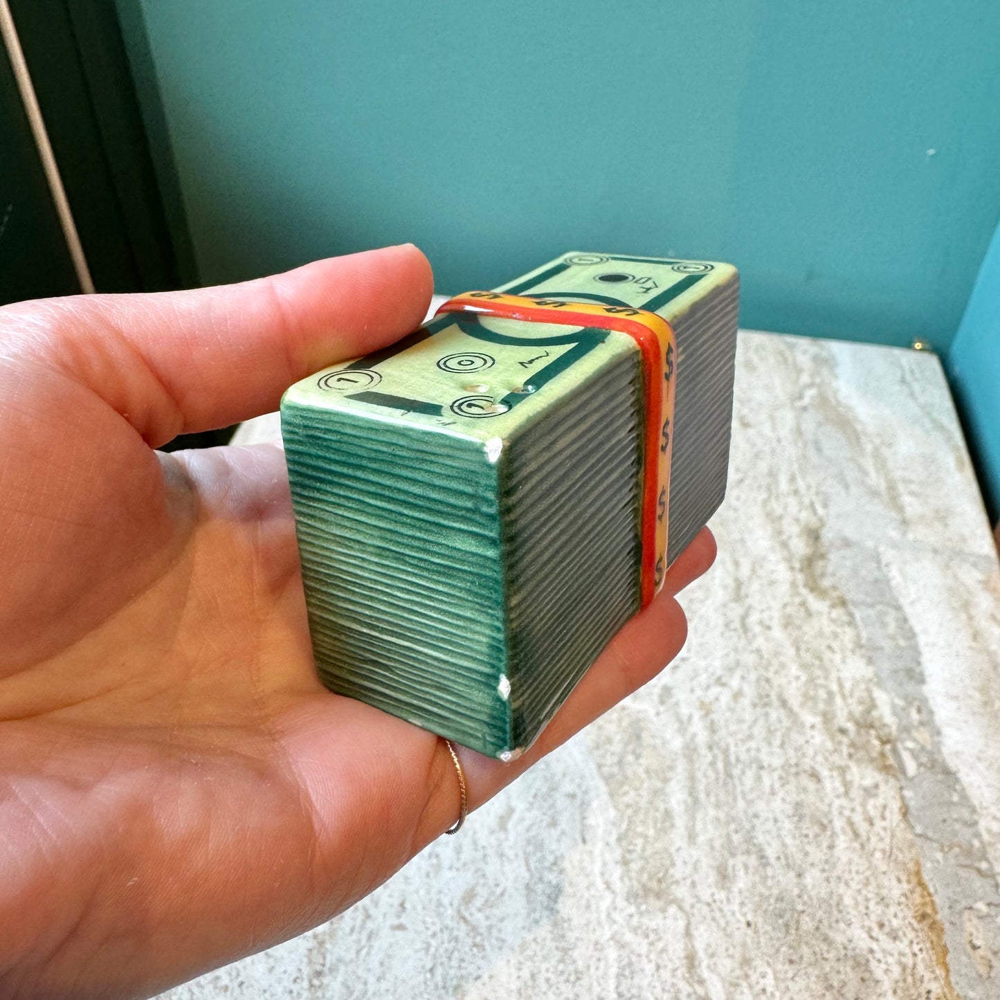 Vintage Ceramic Stack of Money Salt Shaker