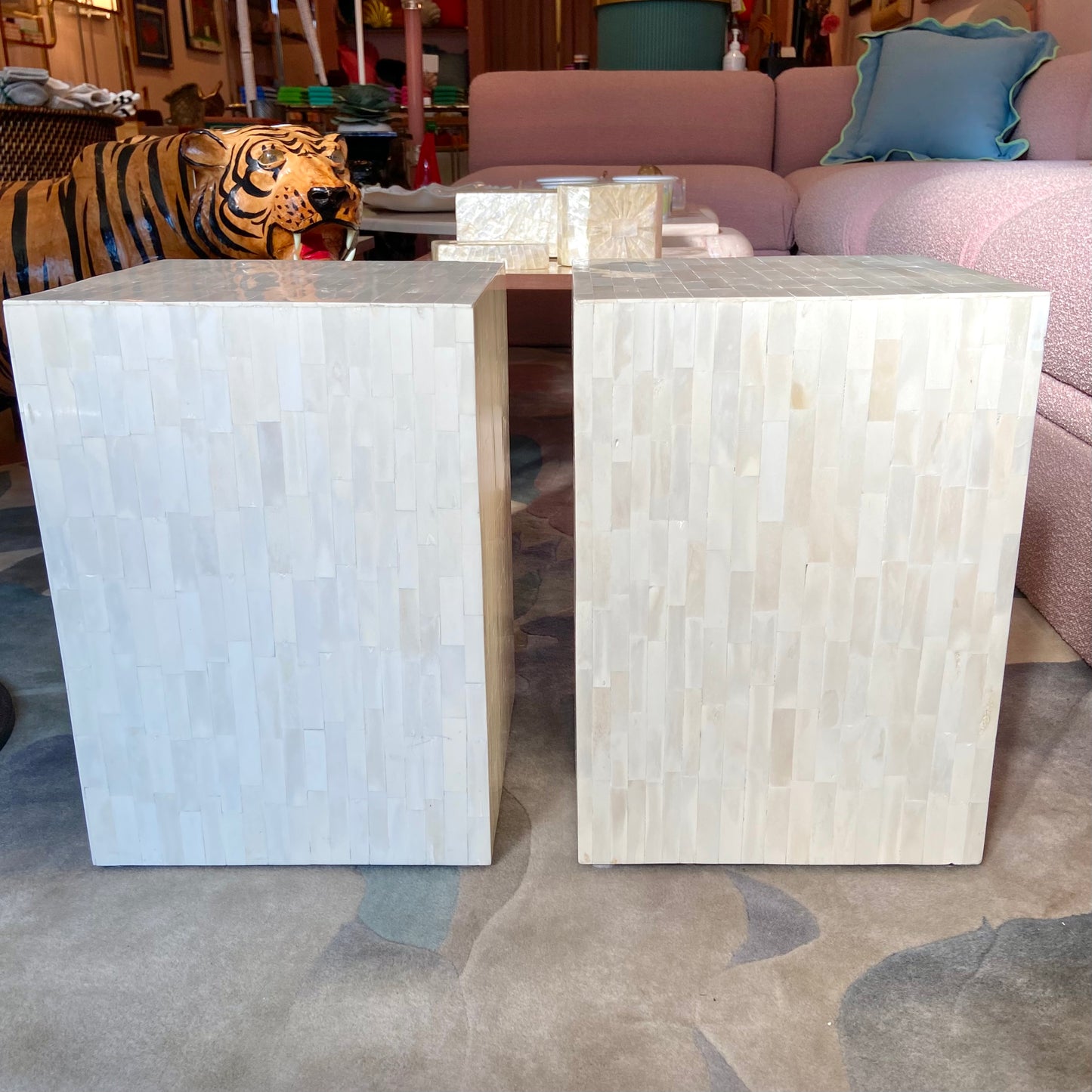 Pair of Vintage Bone Inlay Side Tables