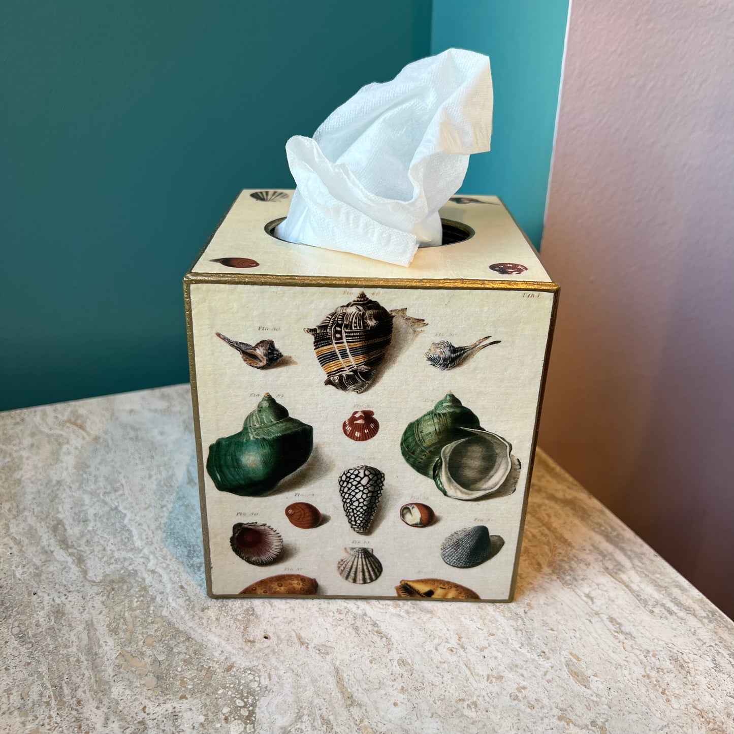 Shells on Cream Tissue Box Cover