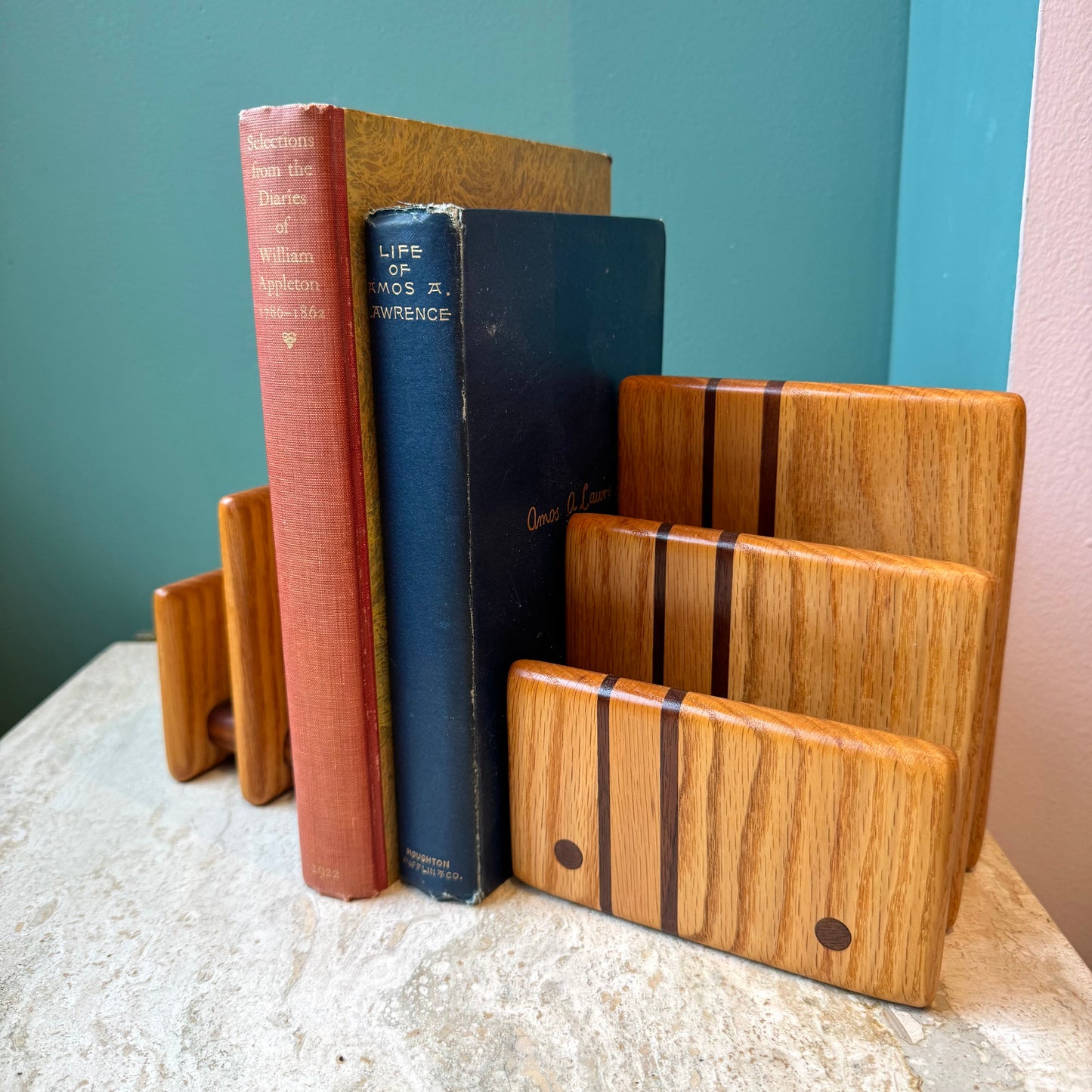 Pair of Mid Century Teak and Walnut Desk Organizer Bookends