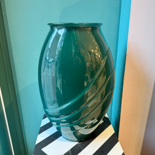 Large Vintage Green Glass Deco Style Vase
