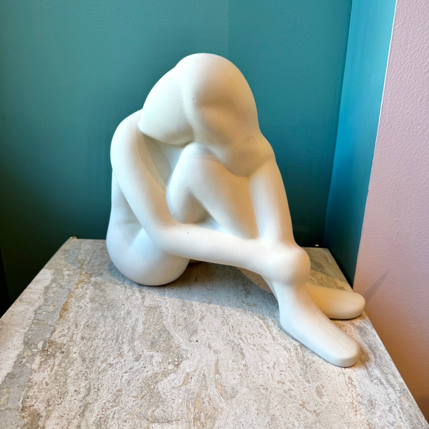 Vintage Seated Woman Cast Ceramic Sculpture
